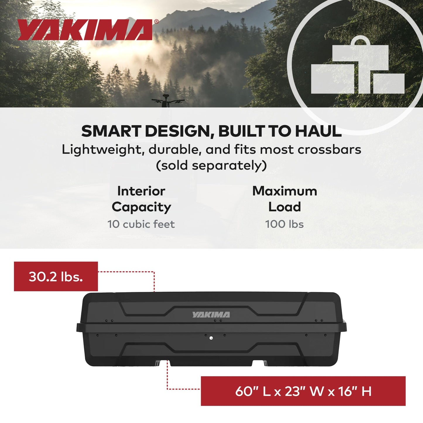Yakima Hard Shell Cargo Box, Vehicle Rooftop Travel & Storage Gear Case, Carrier for Cartop or Truck Bed, 10 Cubic Feet, DeepSpace 10, Black