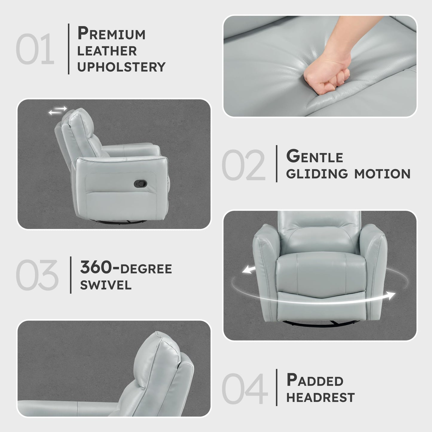 Lexicon Swivel Glider Reclining Chair, Top Grain Leather Match Manual Recliner, Comfy Nursery Glider Recliner, Swivel Reclining Chair for Living Room/Office/Bedroom/Apartment, Aqua