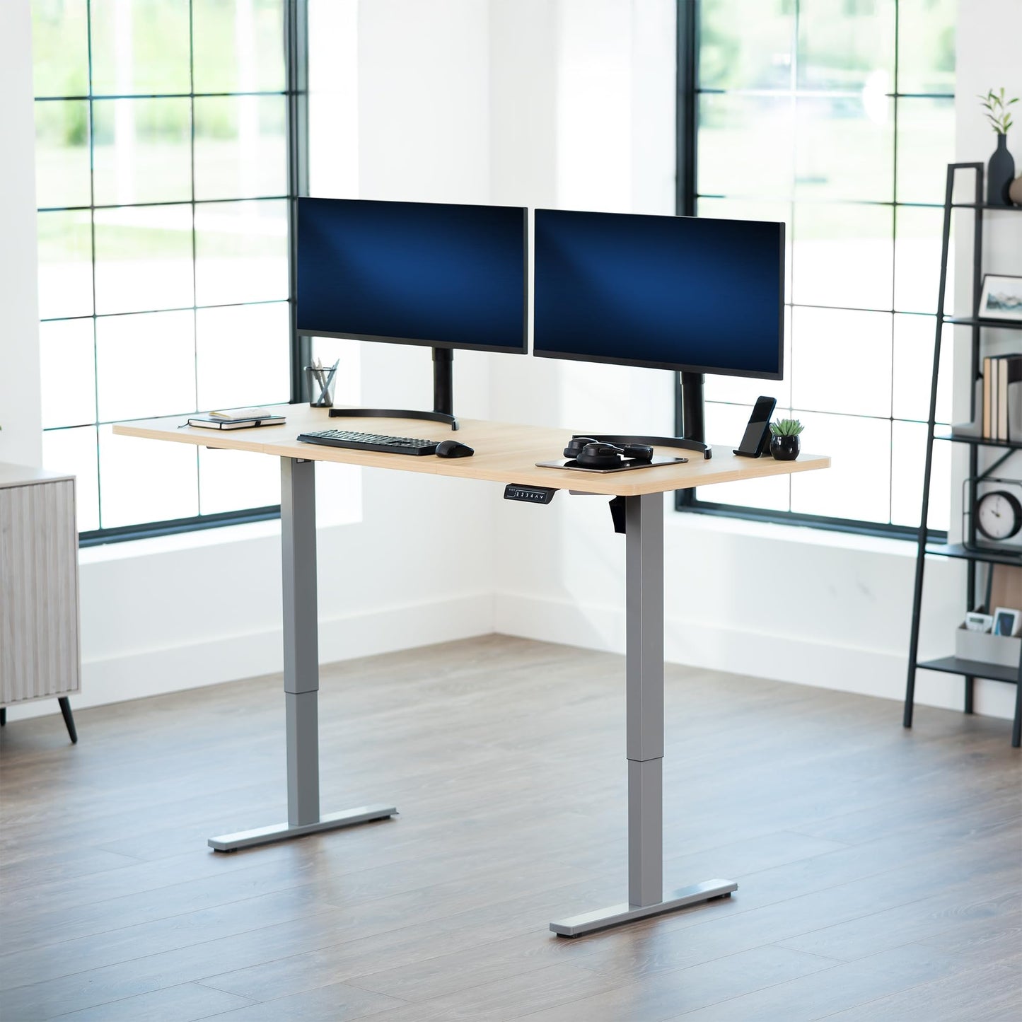 VIVO Electric 71 x 30 in Standing Desk, Memory Height Adjustment, 1B Series, Holds 220 lbs, Light Wood Top Gray Frame, DESK-KIT-1G7C