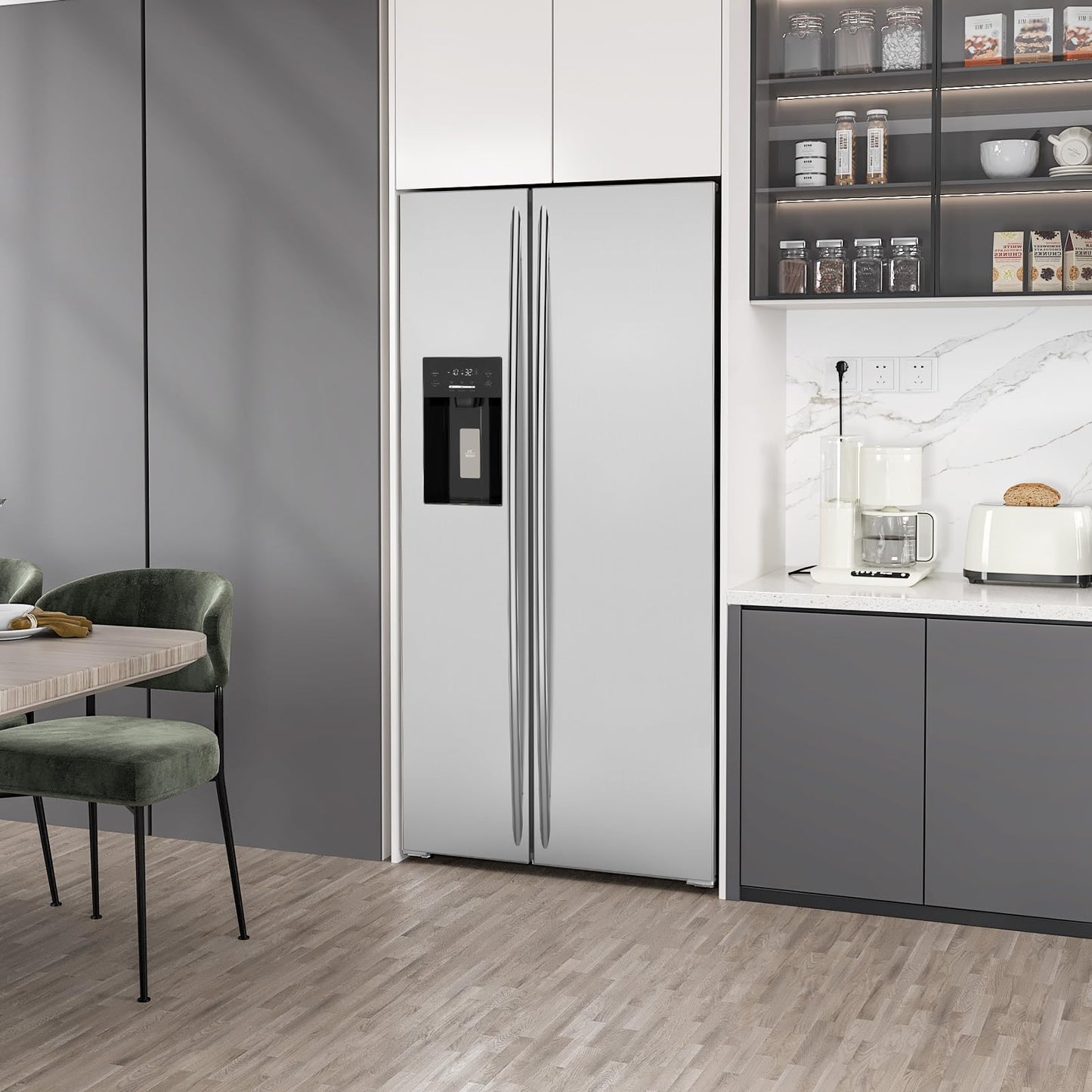 COWSAR 20 cu. ft. French Door Large Refrigerator – Stainless Steel, Built-in Water Dispenser & Ice Maker for Home Kitchen