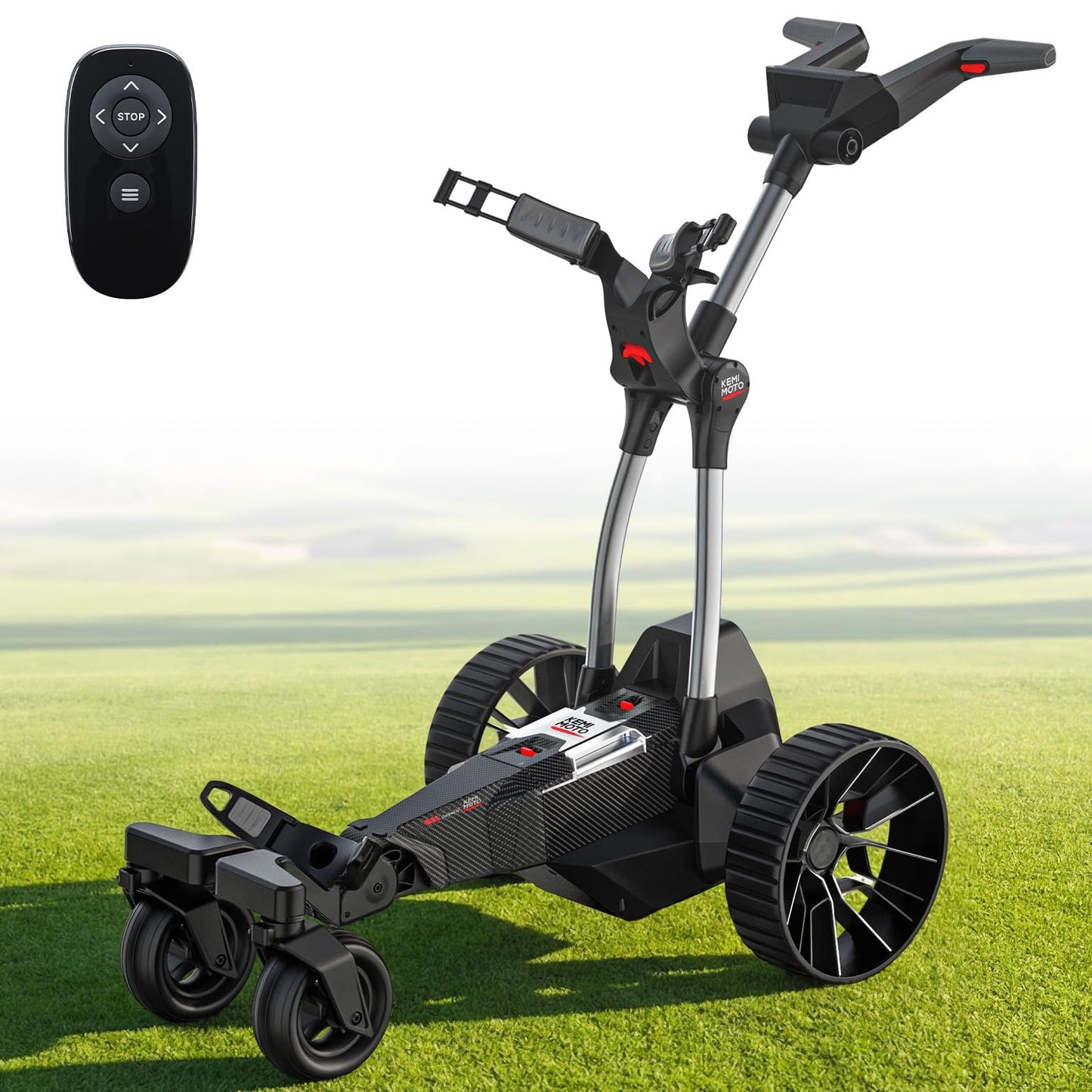 KEMIMOTO ApexR Electric Golf Cart with Power Assist Mode, 492FT Remote Control, Dual 240W Motor 36 Hole Battery, IPX5 Water Resistant Compact Folding Golf Caddy w/ USB-C, Drink & Umbrella Holder