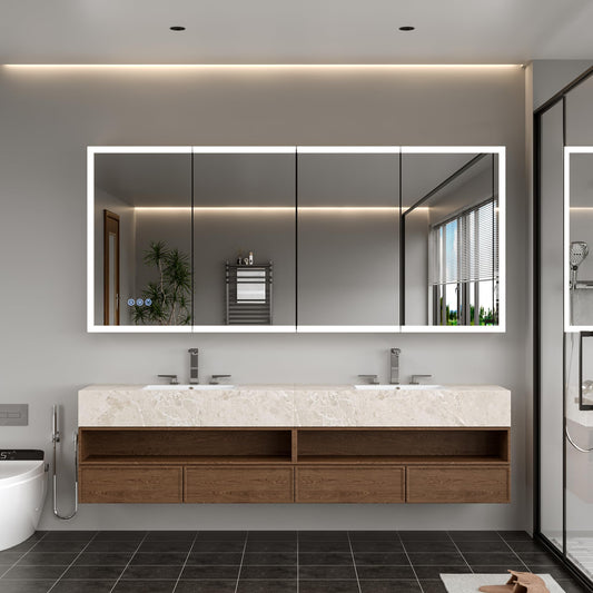 BAJINGGONG 72×32 Inches LED Lighted Medicine Cabinet with Mirror, Recessed or Wall Mounted, 3 Color Temperatures, Dimmable & Anti-Fog Bathroom Mirror Cabinet with Storage