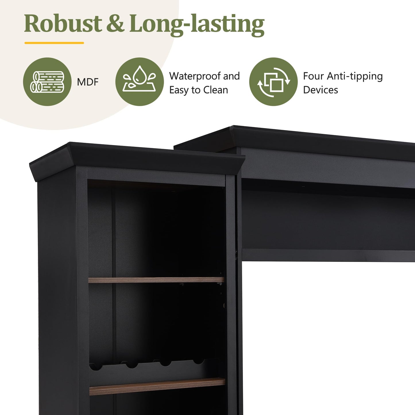 Merax Minimalist Entertainment Wall Unit Set with Ample Storage Space and Adjustable Shelves, TV Stand for Televisions Up to 70'', Mid-Century Large Media Console with Wine Rack for Living Room, Black