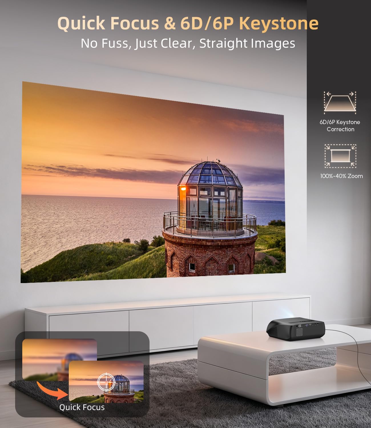 Daytime 4K Smart Projector 1800 ANSI Ultra Bright, Android TV 11.0 Home Theater Projector with WiFi6 and Bluetooth, HDMI, USB, WLAN, Ceiling Mount for Games Consoles, Business, Artwork, Golf Simulator