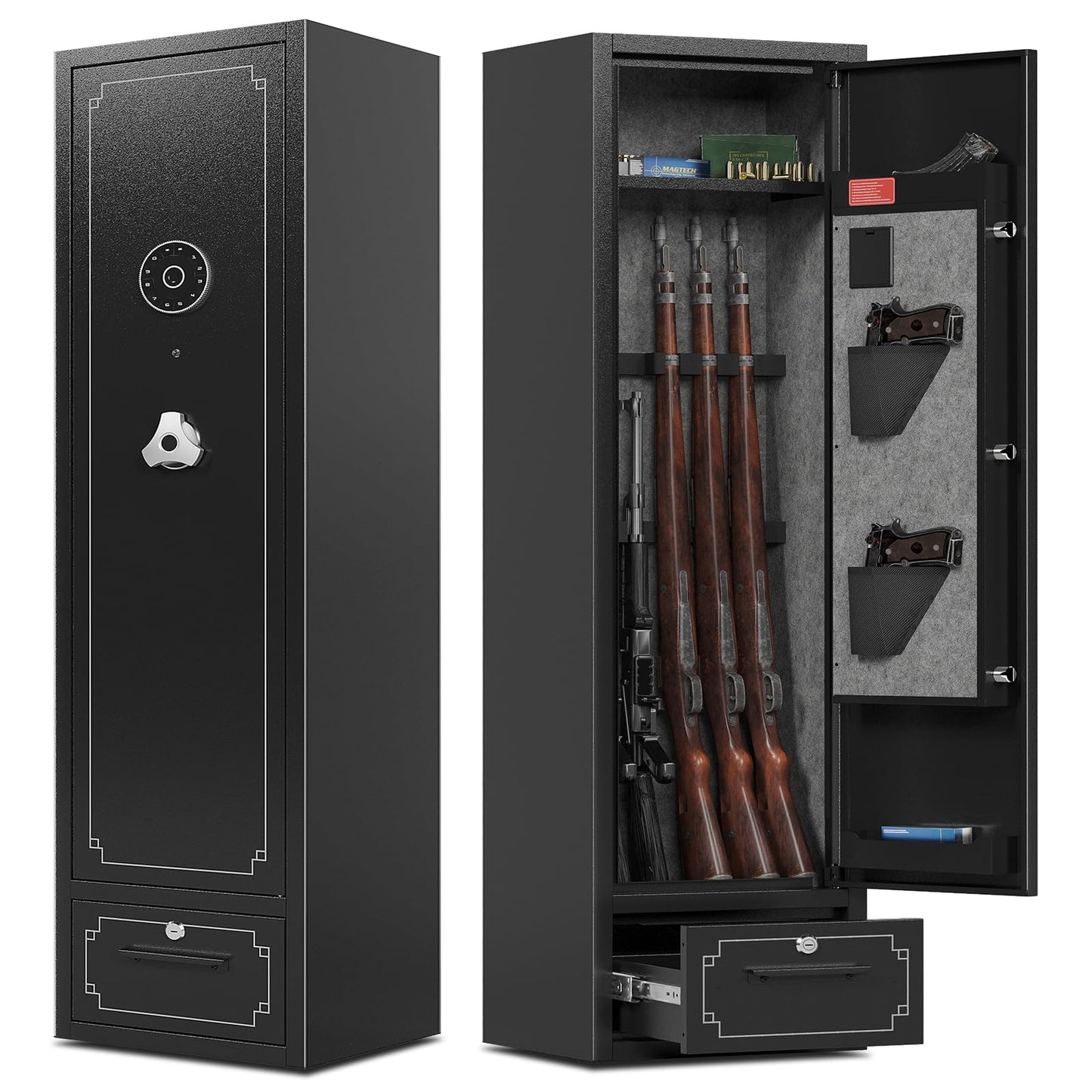 KAER 5-6 Gun Safe,Gun Safes for Rifle and Pistols,No Assembly Gun Cabinets,Rifle Safe,GunSafes for Rifle and Shotguns,Gun Safes & Cabinets with Drawer,Indoor Gun Rack,Removable Shelf (L)