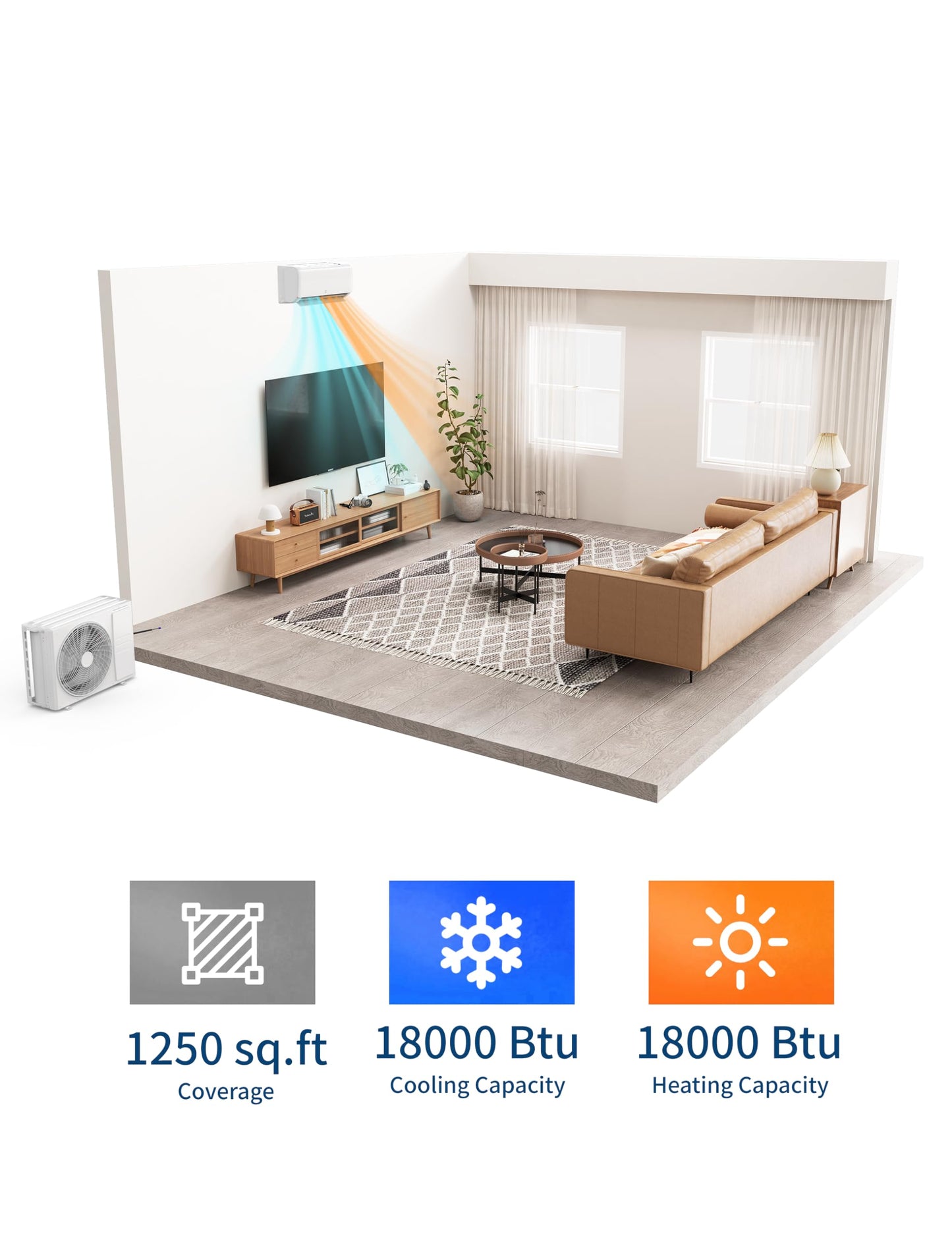12,000 BTU Mini Split AC & Heat Pump, 21 SEER WiFi Ductless System, 750 Sq.Ft Coverage, 23dB Ultra Quiet, 5 in-1 Modes w/Heat/Cool/Dry (230V, Includes Full Installation Kit)