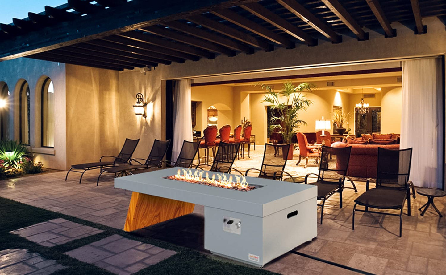 ONLYFIRE OUTDOOR LIVING Premium 60” Gas Fire Pit Table with Unique Wooden-Visual Leg, Large Propane Fire Table with Lava Rocks, Smokeless Fireplace 60,000BTU for Backyard Patio Villa Bonfire, FP015