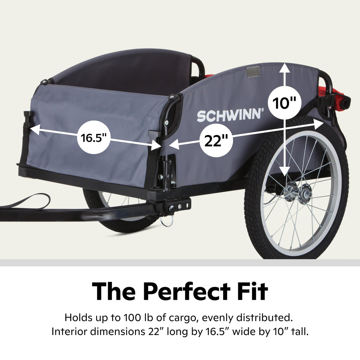 Schwinn Daytripper Bike Cargo Trailer, Holds up to 100 lb, Universal Coupler, Folding Frame, Quick-Release Wheels, 16-Inch Air-Filled Tires, Interior D-Rings, Schwinn Bike Trailer for Carrying Cargo