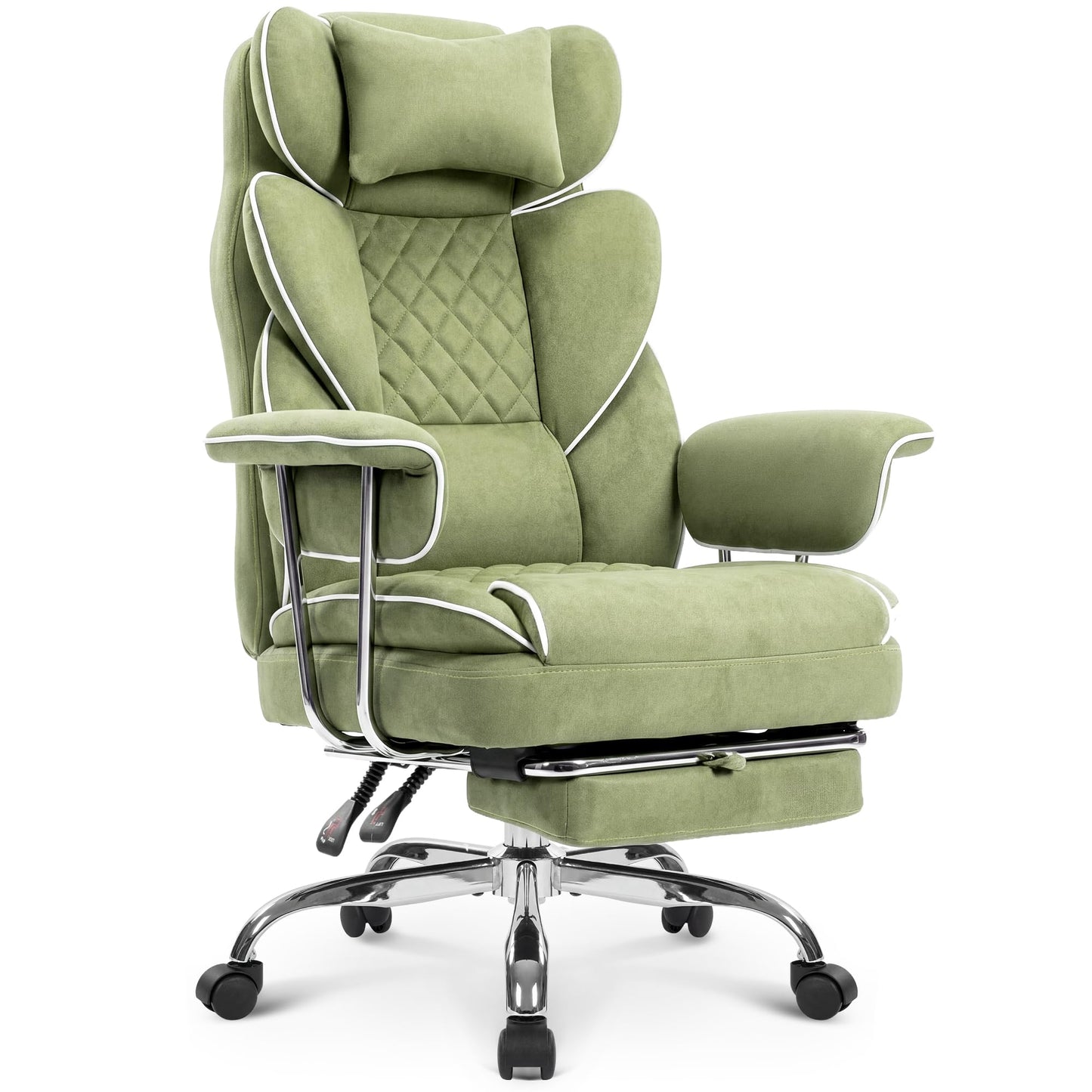 NEO Chair Big and Tall Offie Chair Gaming Computer Chair High Back Heavy Duty Desk Chai with Lumbar Support Adjustable Recliner Footrest Wide Seat Fabric Executive Home with Wheels (Fabric Green)