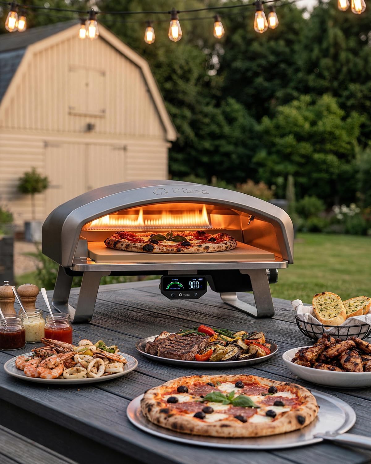Q Pizza Propane Gas Pizza Oven with 16" Baking Stone for Bigger Size Pizzas & More Food, Outdoor Portable Pizza Stove with Thermometer for Patio Backyard Camping Tailgating, PS110