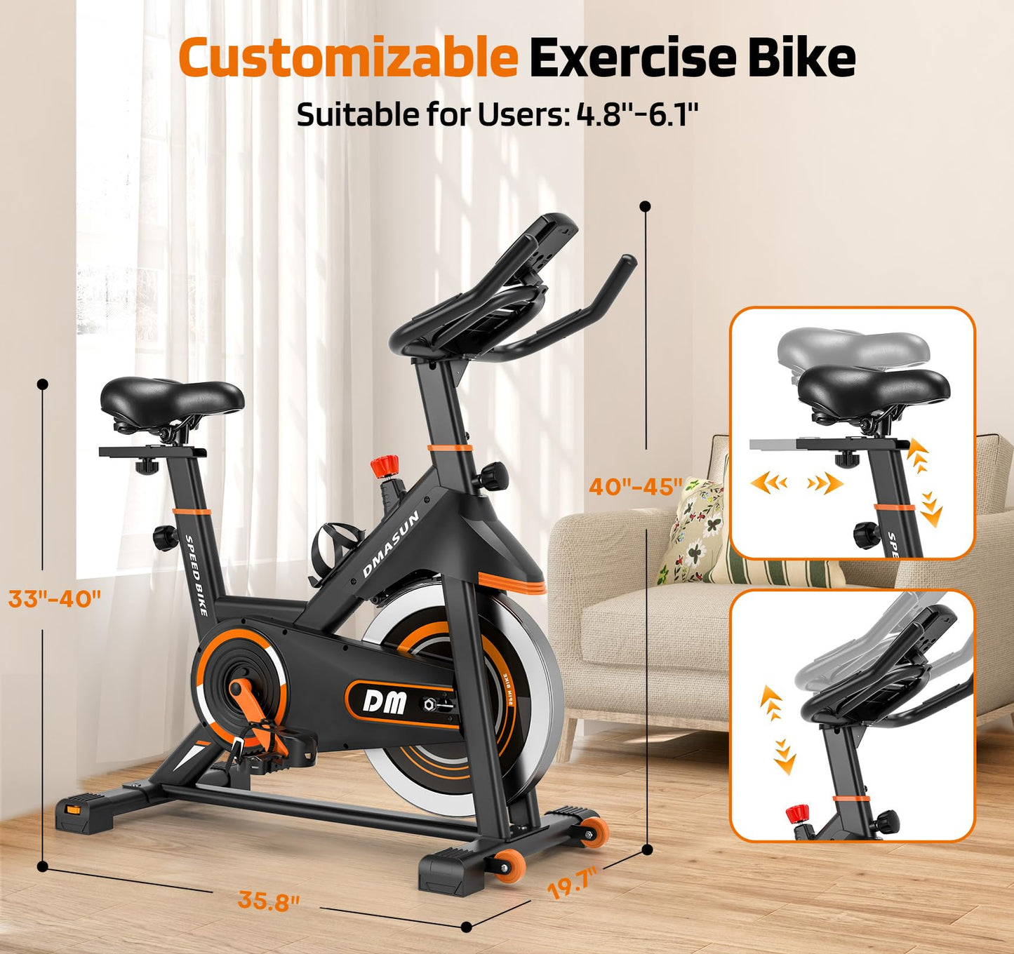 DMASUN Exercise Bike, Silent Magnetic Resistance Stationary Bike for Home with 330 LBS Capacity, Pedals with Anti-loosening Nuts, Indoor Bike with Comfortable Seat Cushion, Digital Display with Tablet Holder