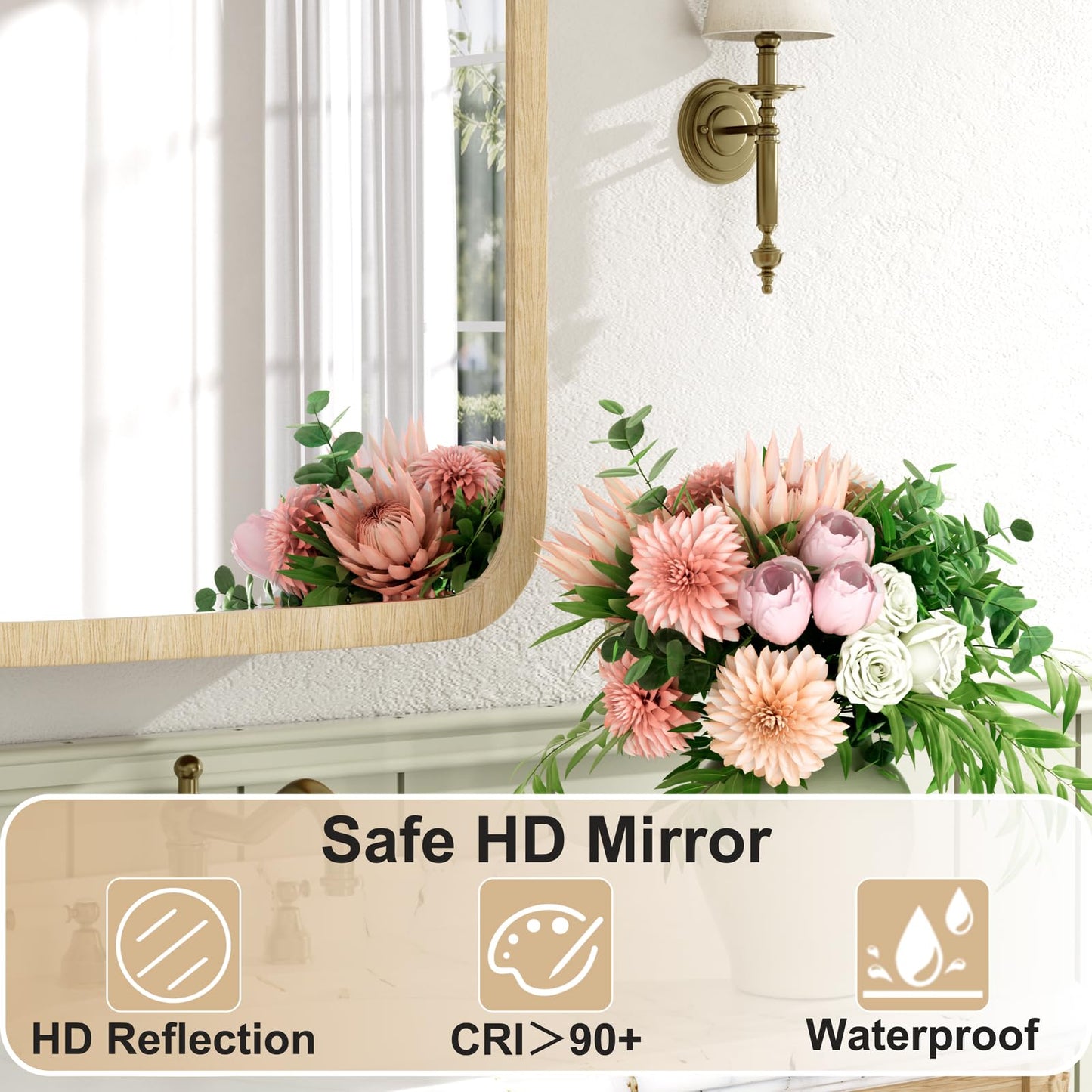Keazile 20x28 Inch Wood Medicine Cabinet with Mirror, Surface or Recessed Mount Bathroom Mirror Cabinet, Adjustable Glass Shelves, Soft-Close Door, Rounded Corner, Fully Assembled, Oak