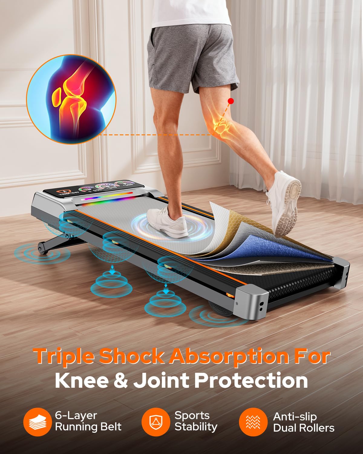 Walking Pad Treadmill with 15% 12-Level Auto Incline & UI Screen, Trisomy 3.5HP Foldable Under Desk Treadmill with Bluetooth Speaker, Portable Treadmills for Home Office 450LBS, Remote, RGB Light