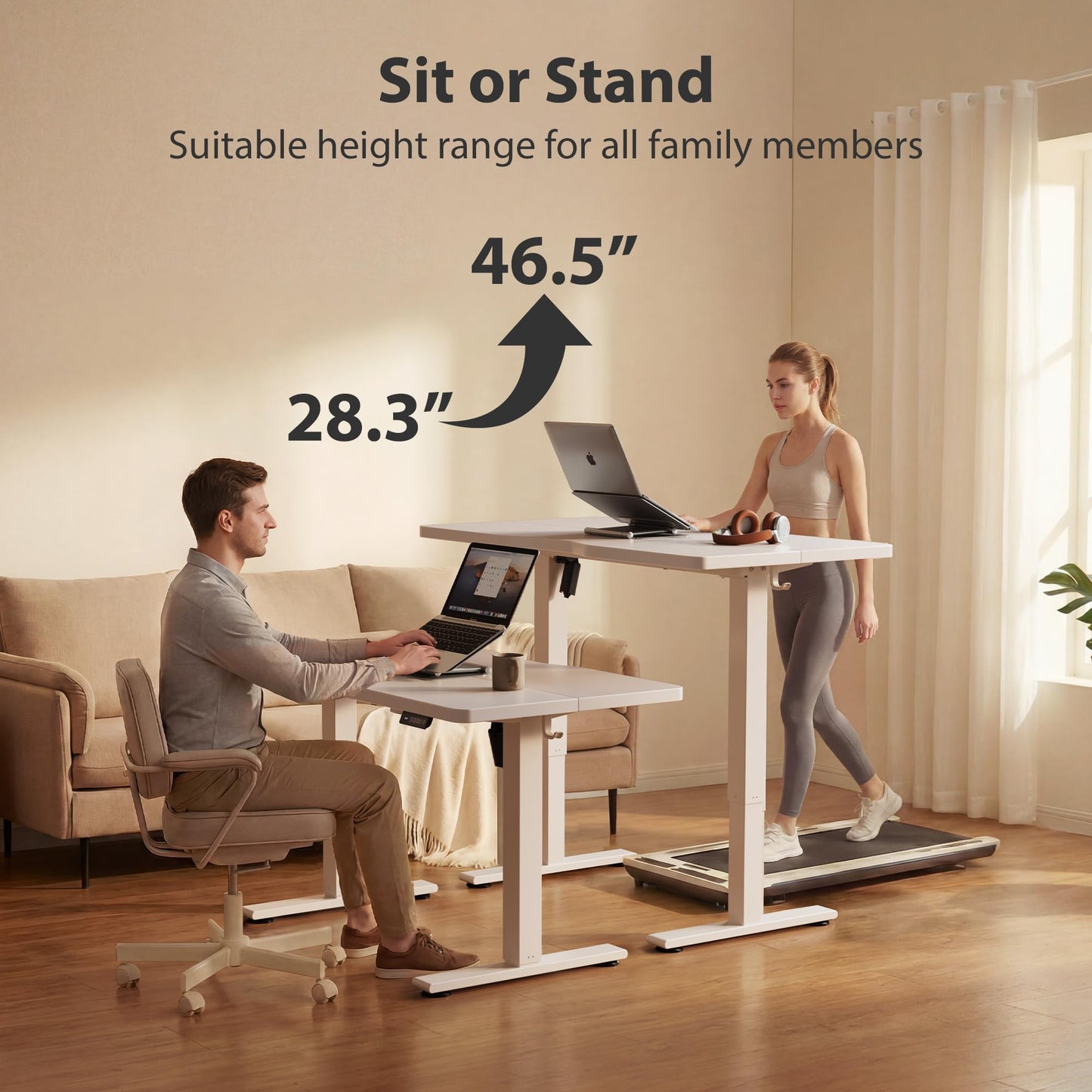 Cubiker Standing Desk, 63x28 Inches Sit Stand Home Office Desk, Electric Stand up Desk, Adjustable Desk with Splice Board, White Frame/White Top