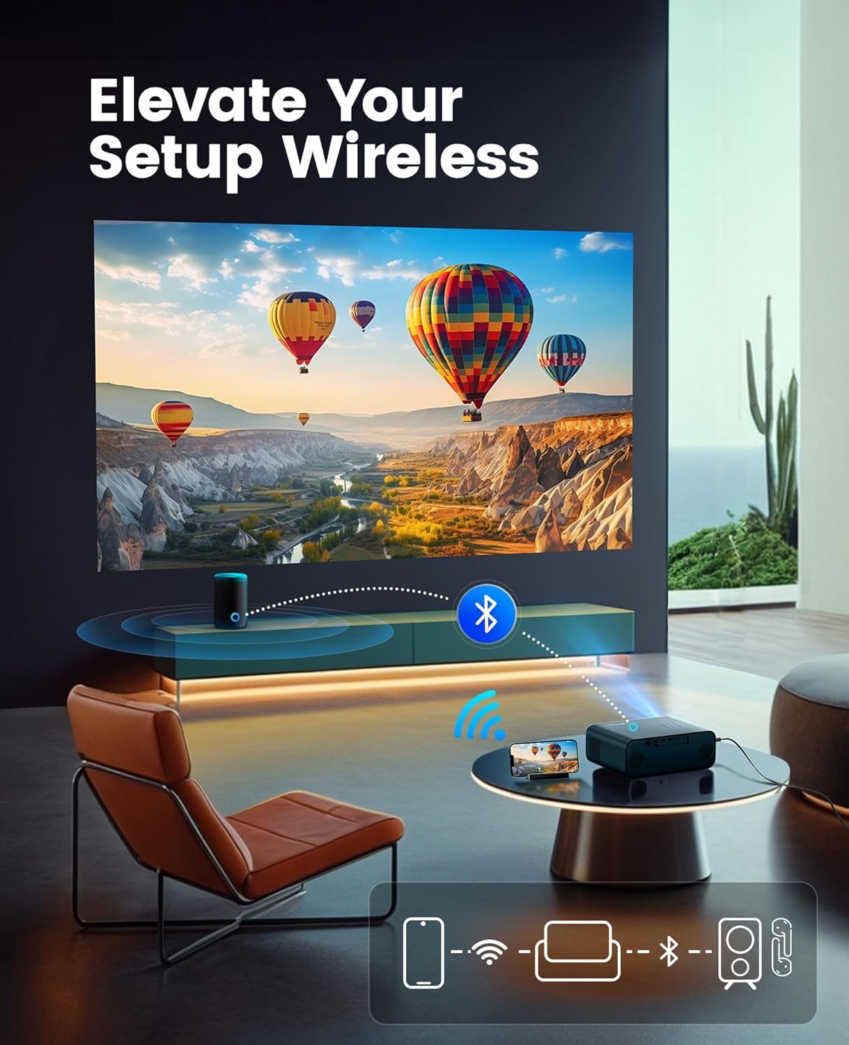 [Built-in Apps/4K Support] Smart Outdoor Projector with WiFi and Bluetooth, Movie Projector, DoIby Audio with Dual Speaker, Auto Focus w/ YouTube&PrimeVideo Proyector, Upgrad P62 Pro