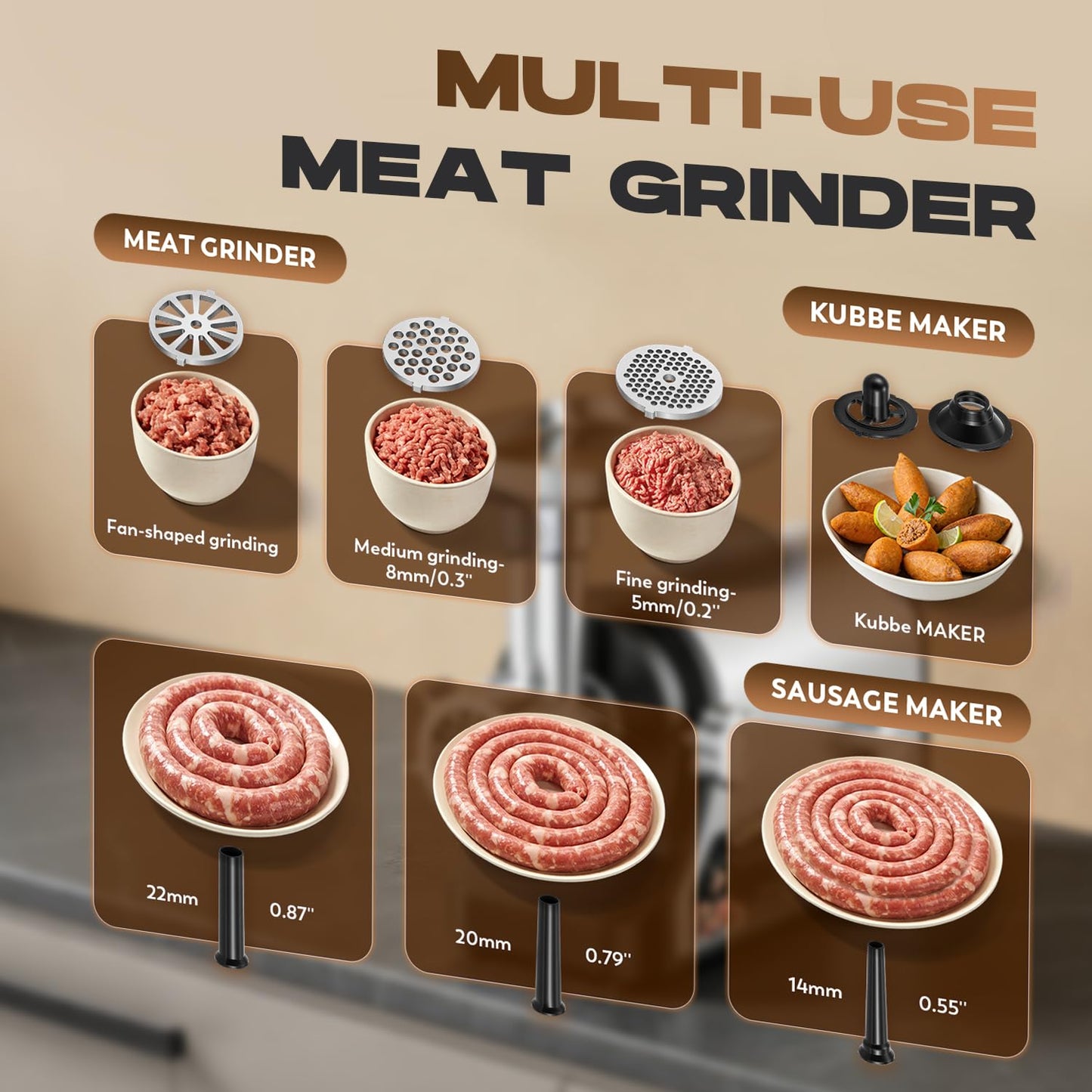 CGOLDENWALL Electric Meat Grinder & Sausage Stuffer, 480lbs/H Heavy Duty Meat Mincer with Speed Settings, 2 Stainless Steel Blades, 3 Grinding Plates, #10 Ideal for Deer Processing, Pet Food Grinding