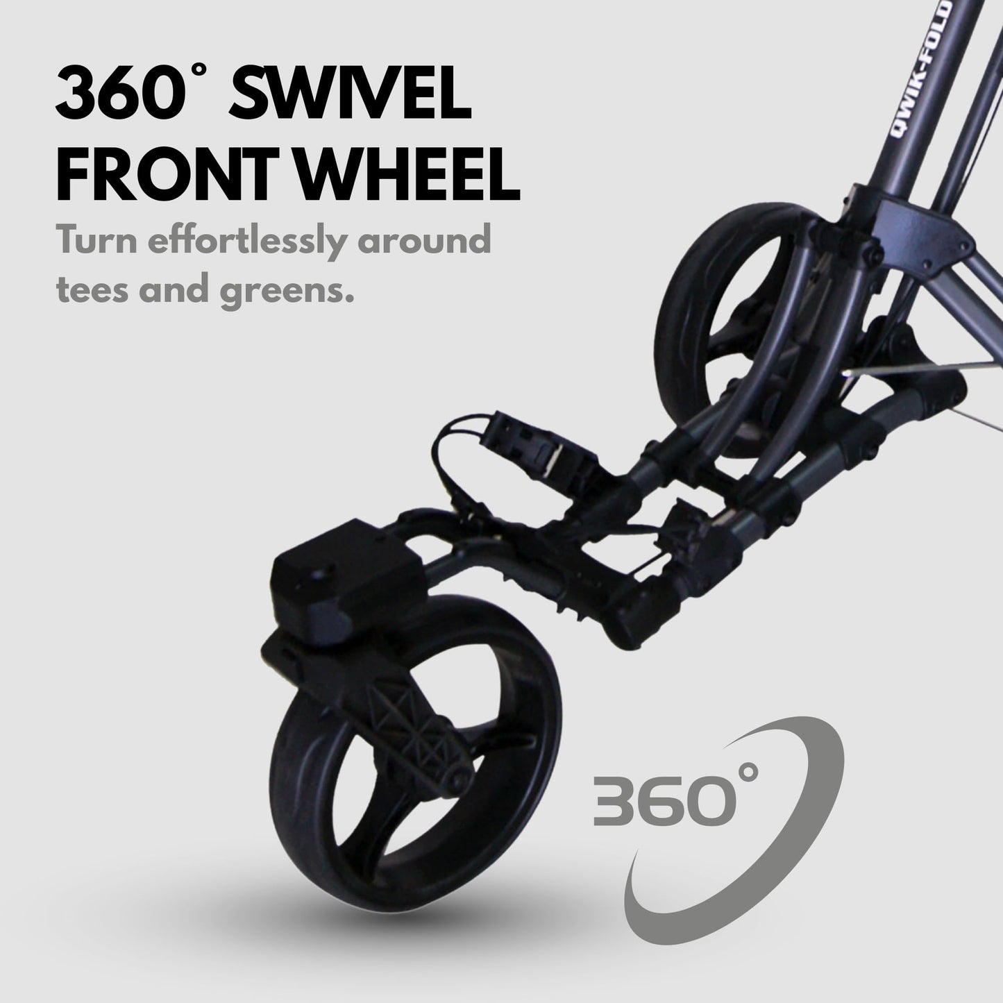 Qwik-Fold 360 Swivel 3 Wheel Push Pull Golf CART - 360* Rotating Front Wheel - ONE Second to Open & Close! (Charcoal/Black)