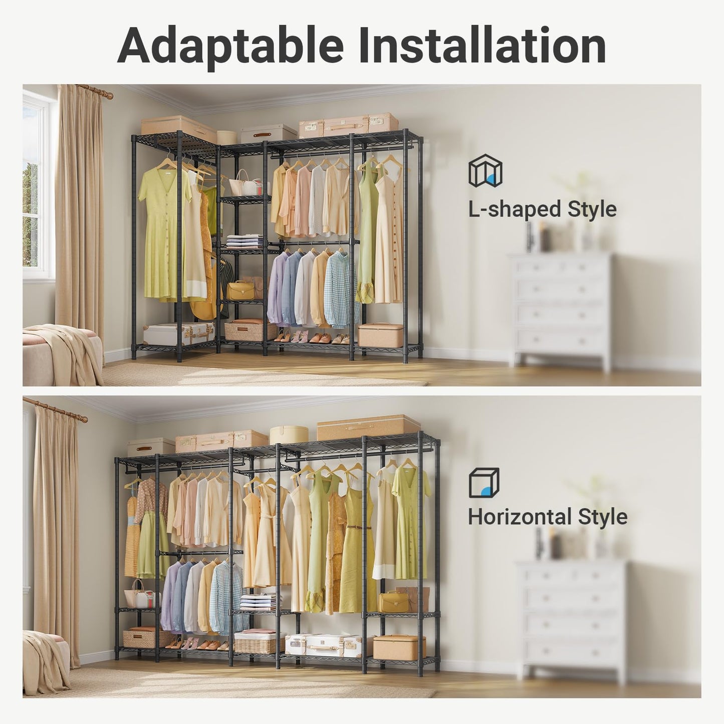 VIPEK V50 Heavy Duty Clothes Rack, Extra Large Freestanding Garment Rack with Adjustable Shelves, Open Closet Storage System for Bedroom, Reach-in/Walk-in Closet, 1300 lbs Capacity, Black