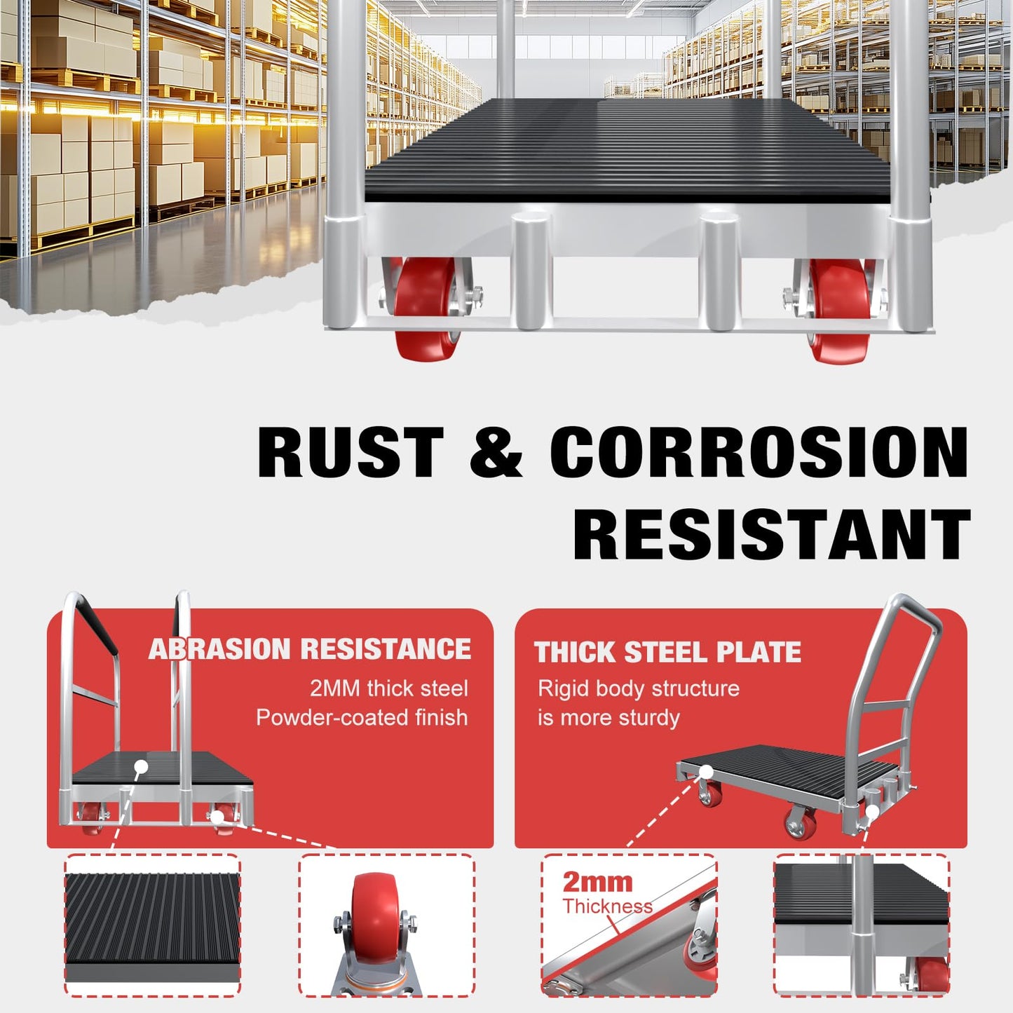 2IN1 Heavy Duty Panel Truck, 42" x 24" Platform Cart w/Rubber Mat & 3 Handrails, 2500 lbs Capacity Drywall & Lumber Cart, Flatbed Cart w/2 Swivel Casters, All-Steel Hand Truck Push Cart