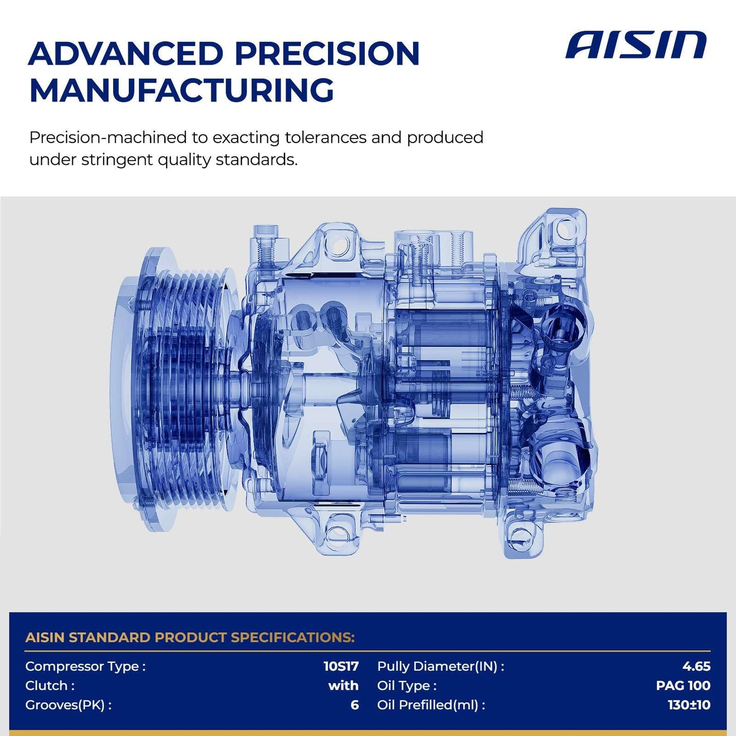 AISIN AFTERMARKET ACCAZ-00044 Air Conditioning AC Compressor with Clutch - Compatible with Ford Escape 2012 - L4 2.5L