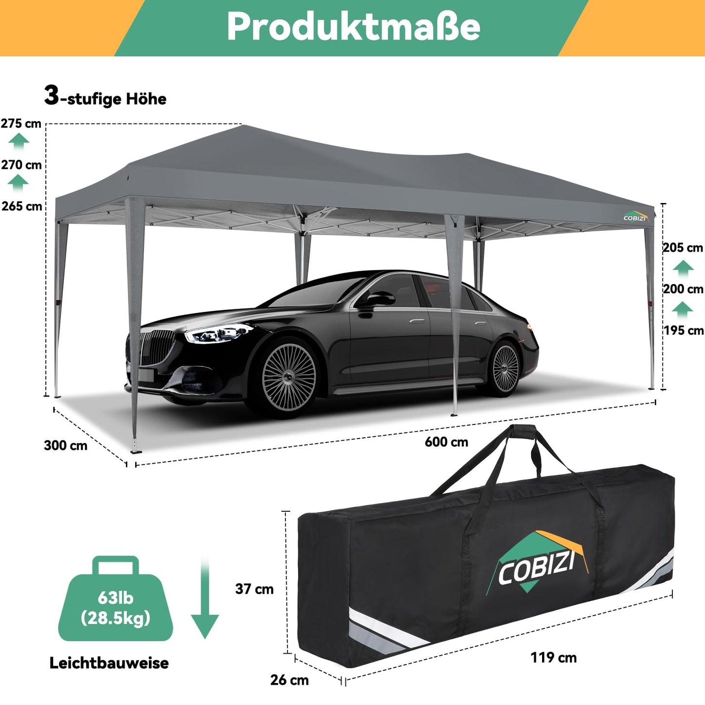 COBIZI 10x20 FT Pop up Canopy Tent with Sidewalls, Party Tents for Parties, Carpas para Fiestas, Easy Set Large Outdoor Popup Patio Gazebo for Backyard,Weddings,Vendor,Commercial Event,Gray (Upgrade)