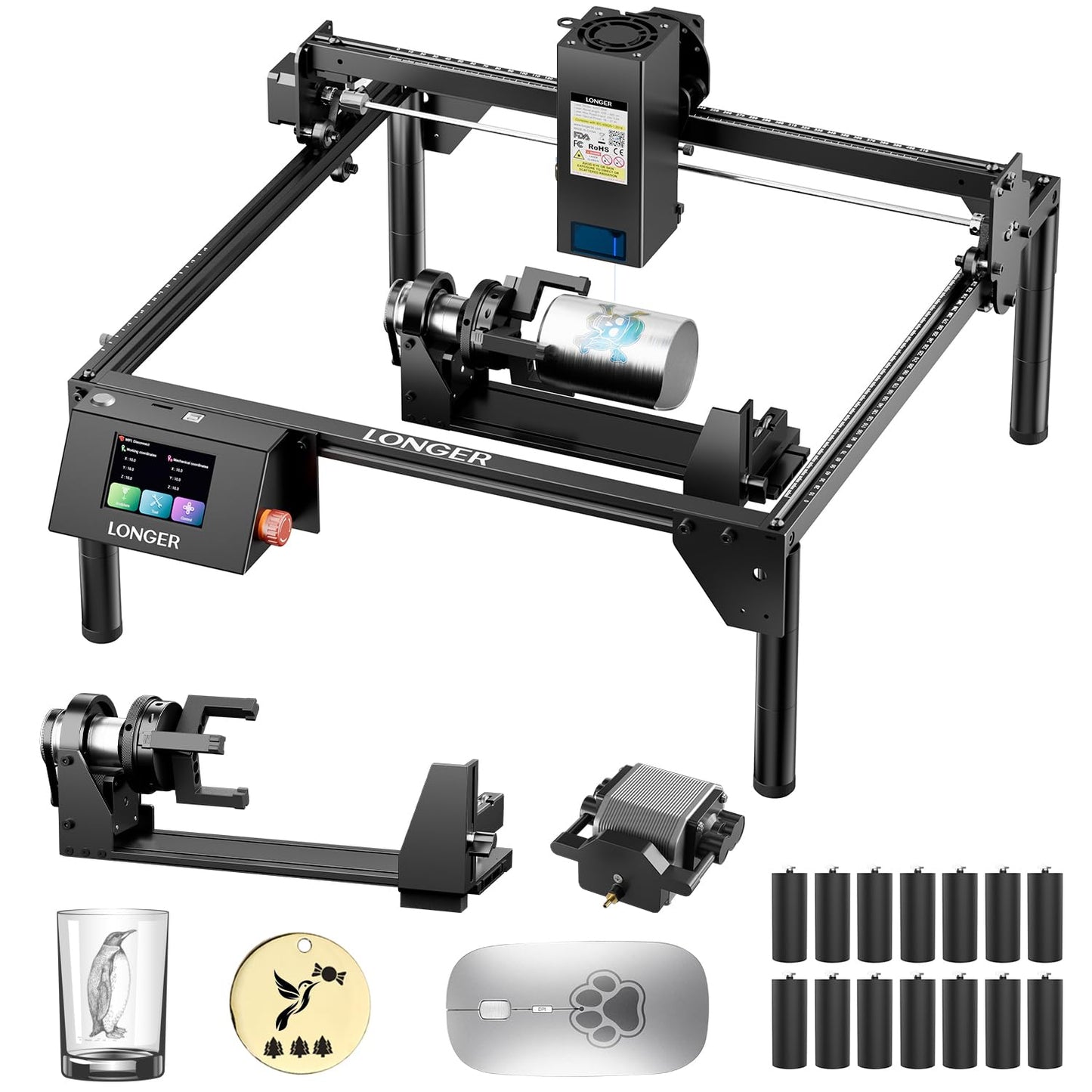 Longer RAY5 20W Laser Engraver, Wood/Leather/Acrylic Engraving Cutting Machine, DIY Desktop Laser Cutter with Safety Protection, Air Assist & 3 in 1 Roller