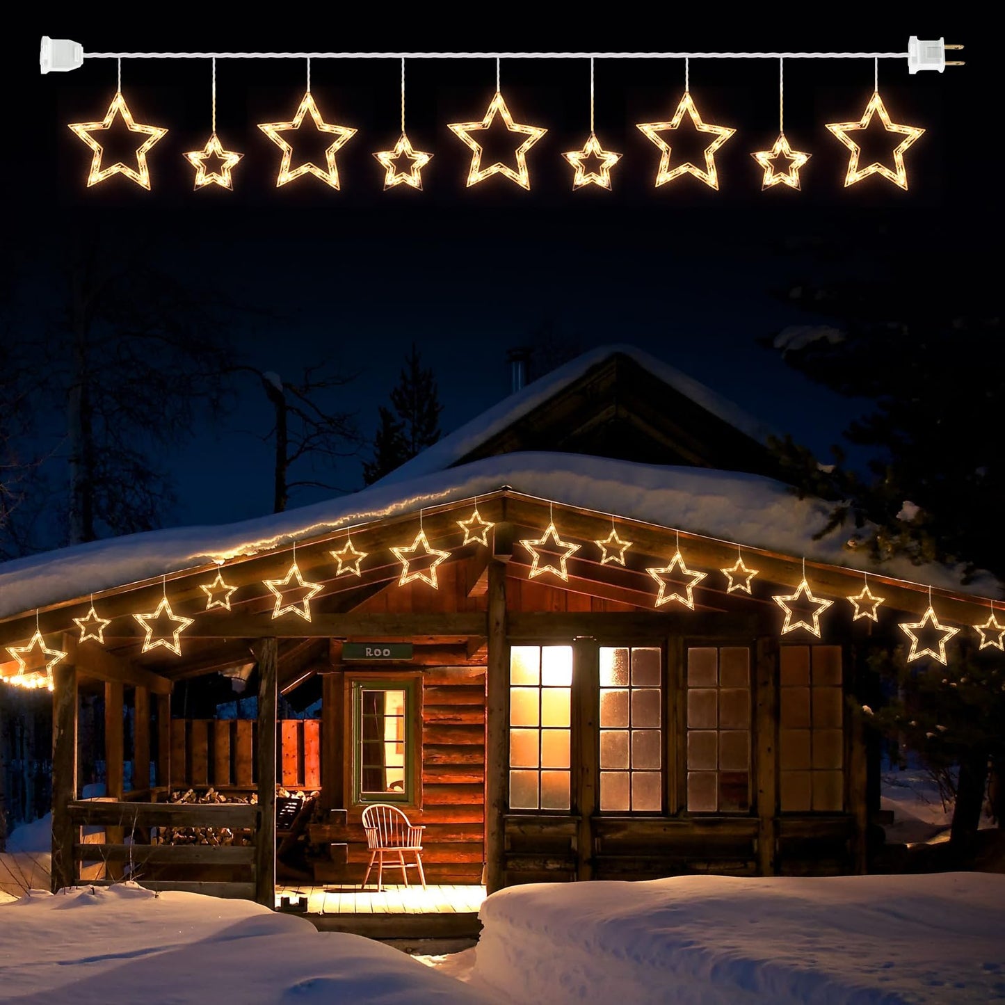 Minetom Christmas Star Window Lights - 13ft Icicle String Lights, 150 Mini Bulbs, 9 Drops, White, Model 39532
