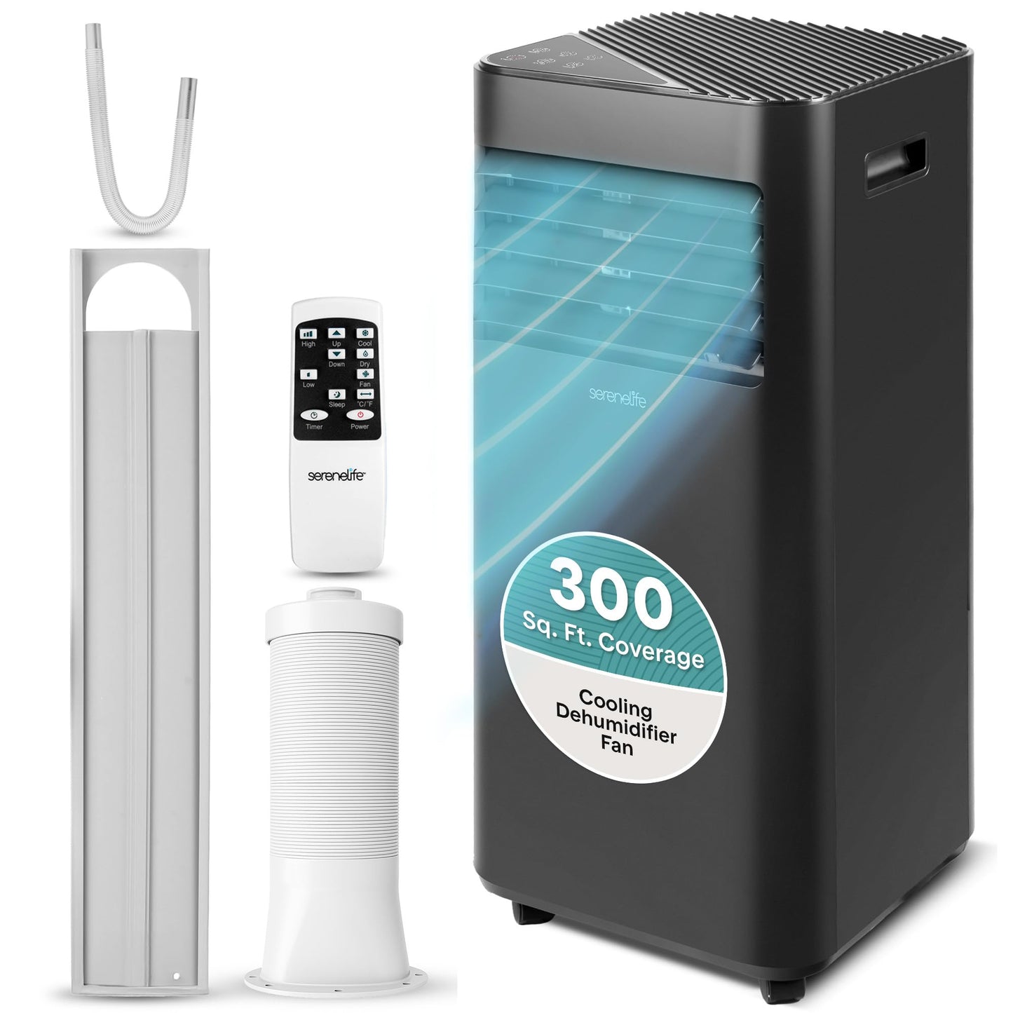 SereneLife Portable Air Conditioner 8000 BTU | 3-in-1 Cooling, Fan and Dehumidifier | 24-H Timer with up to 350 sq ft Coverage | AC Unit for Bedroom, Home & Office | Includes Window Kit & Remote