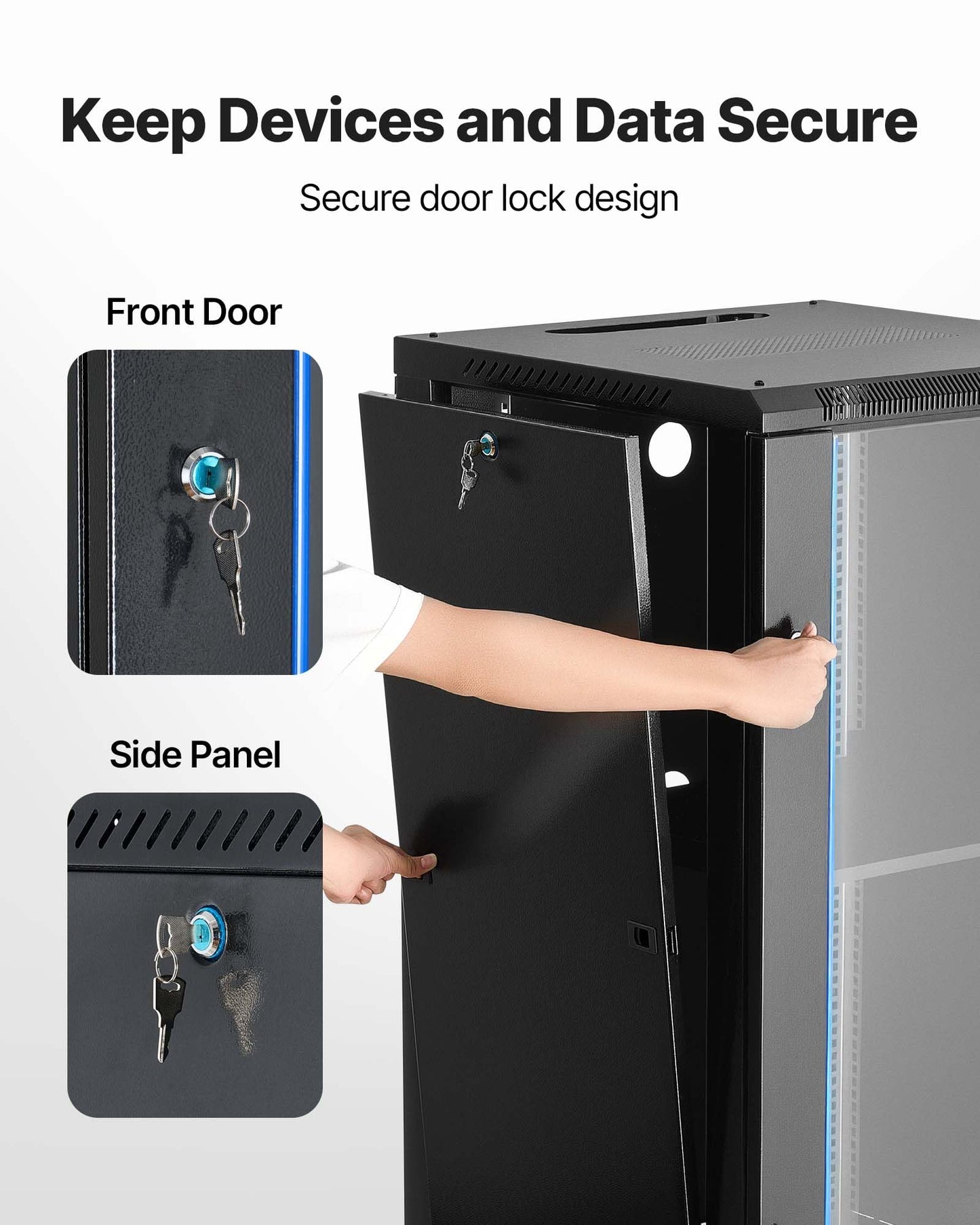 VEVOR 22U Server Rack Cabinet, Network Cabinet Wall Mount, 23.6 in Depth, Network Rack Enclosure with Locking Tempered Glass Door, 4 Casters, Side Panels, for 19’’ IT Equipment, A/V Devices