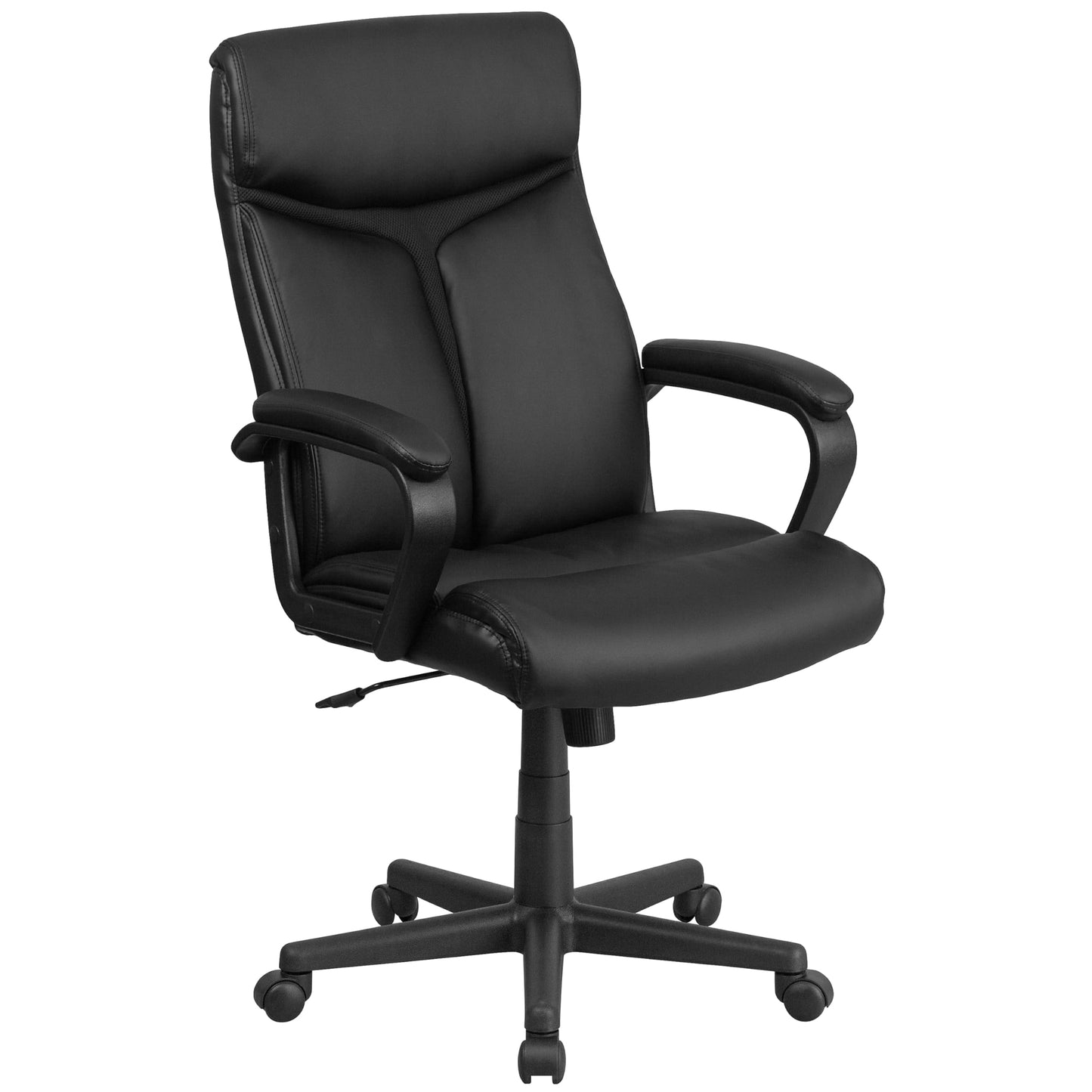 Flash Furniture Raya High Back Black LeatherSoft Executive Swivel Office Chair with Slight Mesh Accent and Arms