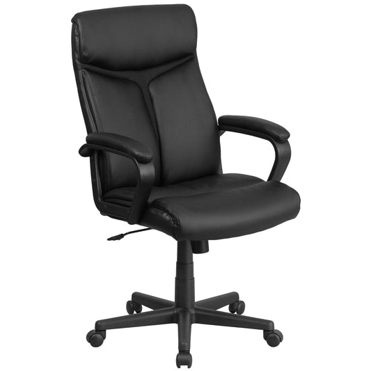 Flash Furniture Raya High Back Black LeatherSoft Executive Swivel Office Chair with Slight Mesh Accent and Arms