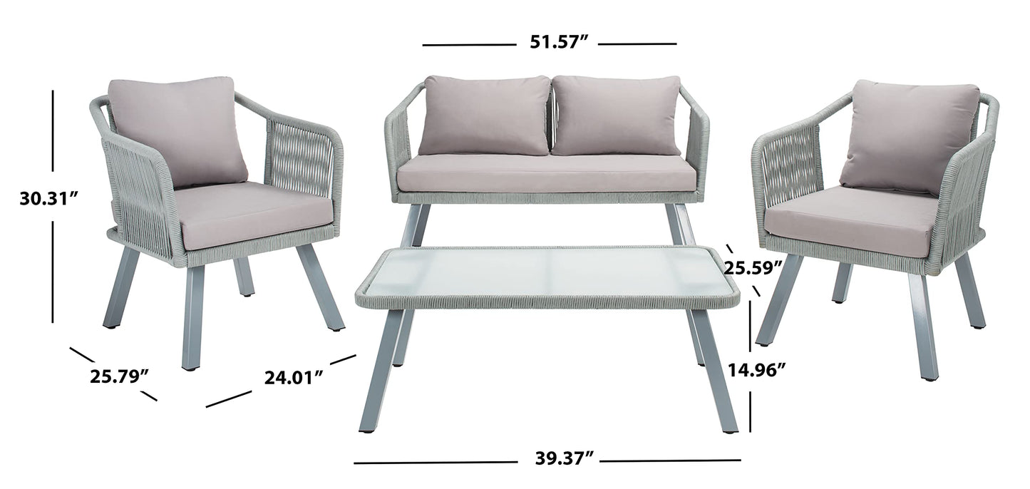 Safavieh Outdoor Collection Torsla Wicker Cushion 4-Piece Rope Patio Backyard Living Set PAT7520C, Grey/Grey