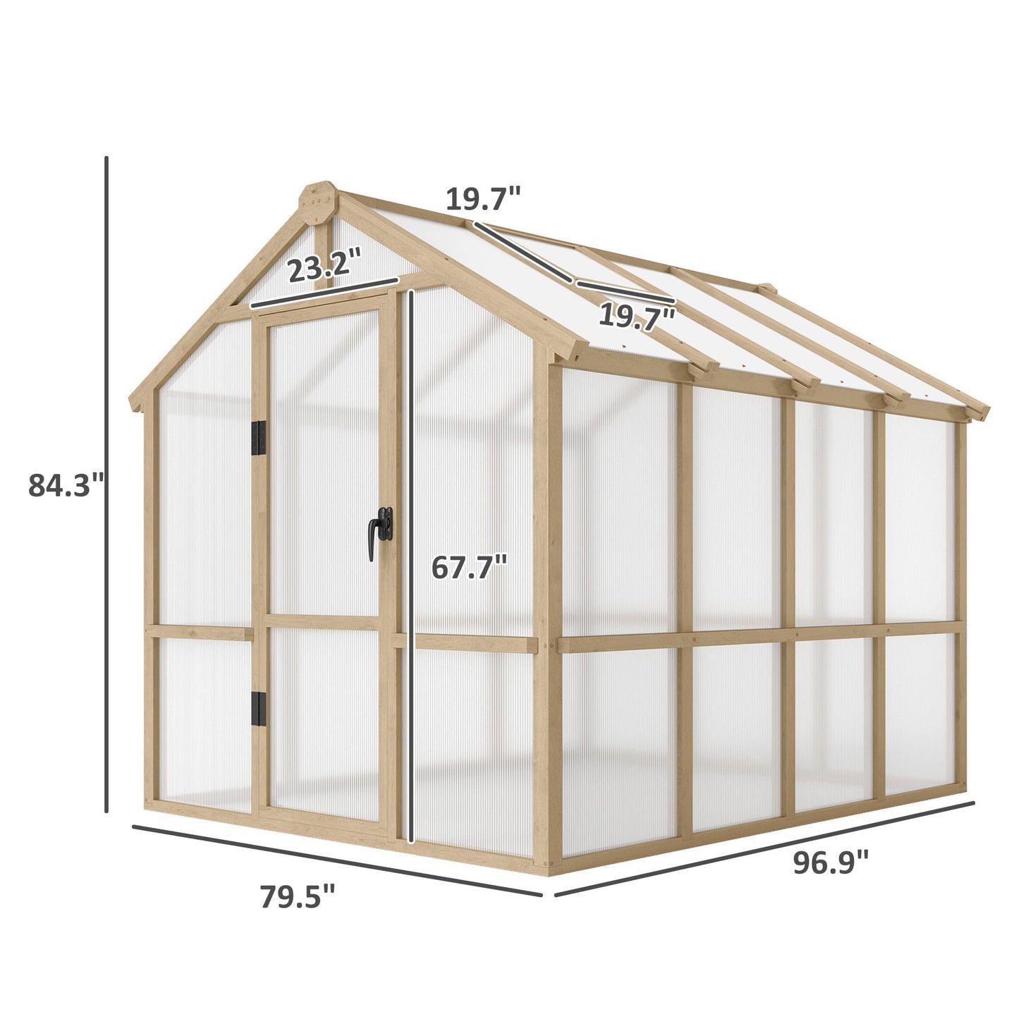 Outsunny 6.6' x 8' Walk-in Polycarbonate Greenhouse with Thickened Panels, Wooden Greenhouse with Lockable Door, Roof Vent for Outdoors, Winter Sunroom for Patio Backyard Garden, Brown