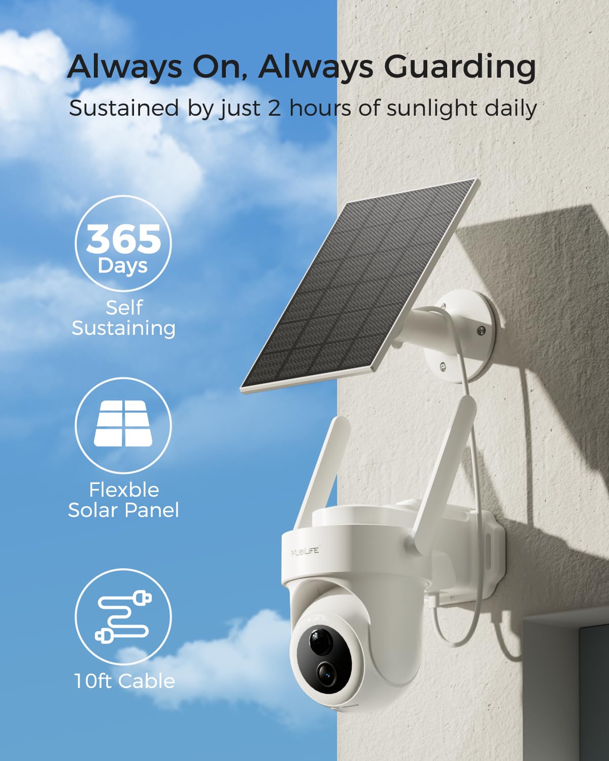 MUBILIFE 4K Ultra HD Solar Security Cameras Wireless Outdoor, No Subscription Required, Home Security Cameras System with 360° Auto Tracking, Color Night Vision, 2.4&5GHz WiFi, Easy Setup, 4-Cam Kit