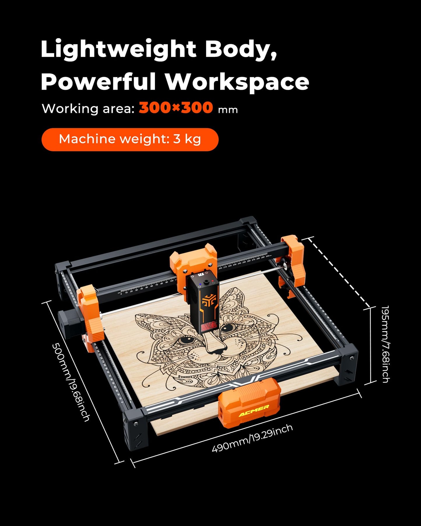 ACMER S2 Laser Engraver, 12000mW Laser Cutter Engraving Machine, 72W Output, 0.01mm Precision, 300x300mm Area, 10000mm/min Speed, for Wood, Metal, Leather, Acrylic, DIY & Education
