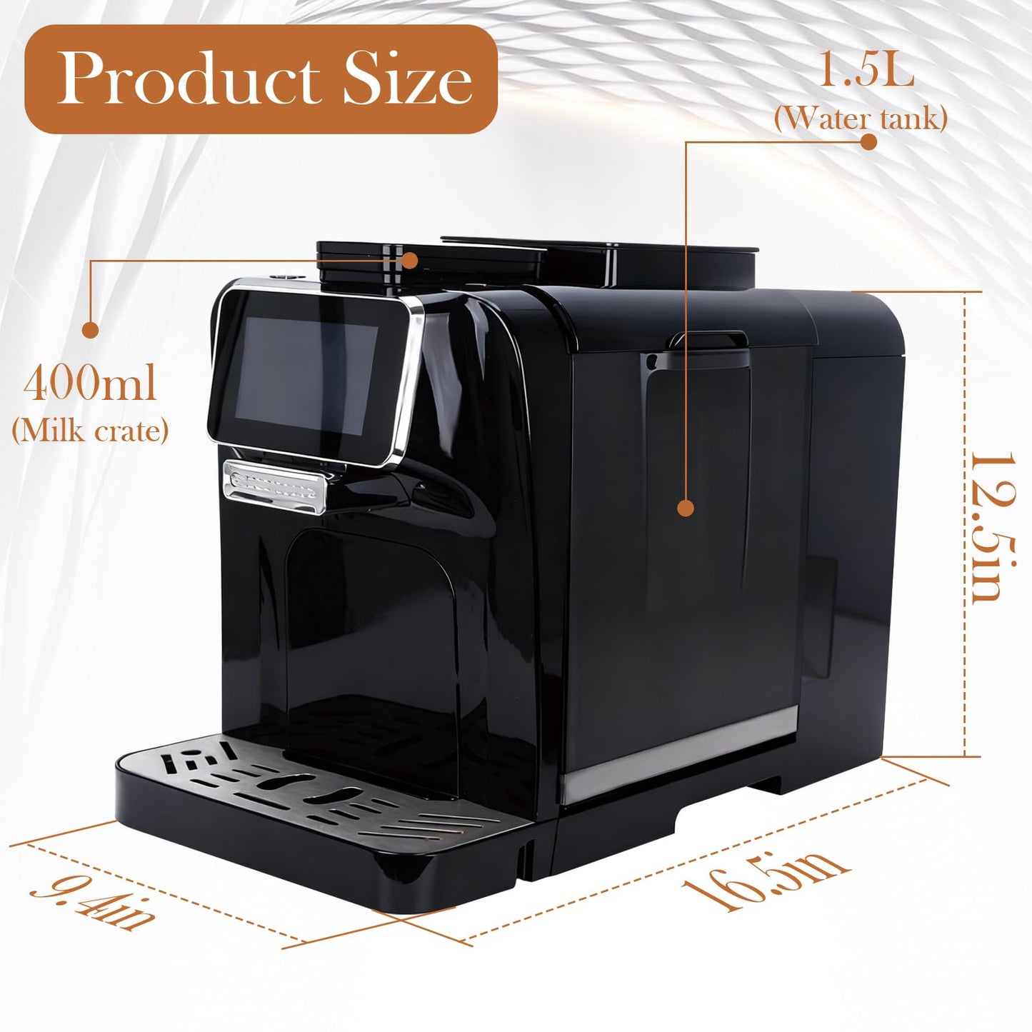 BUSBYR Fully Automatic Espresso Coffee Machine with Milk Cooler 4.3" Touchscreen Dual Heating 11 One Touch Beverages Adjustable Grinder & Milk Frother WiFi Smart Control