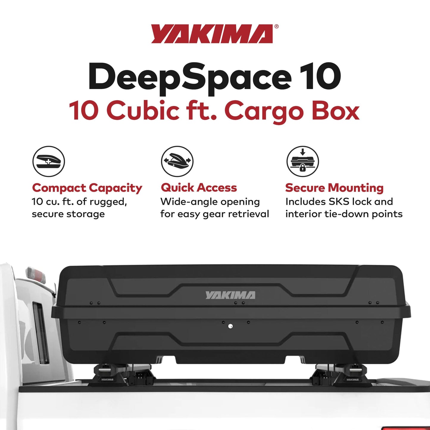 Yakima Hard Shell Cargo Box, Vehicle Rooftop Travel & Storage Gear Case, Carrier for Cartop or Truck Bed, 10 Cubic Feet, DeepSpace 10, Black