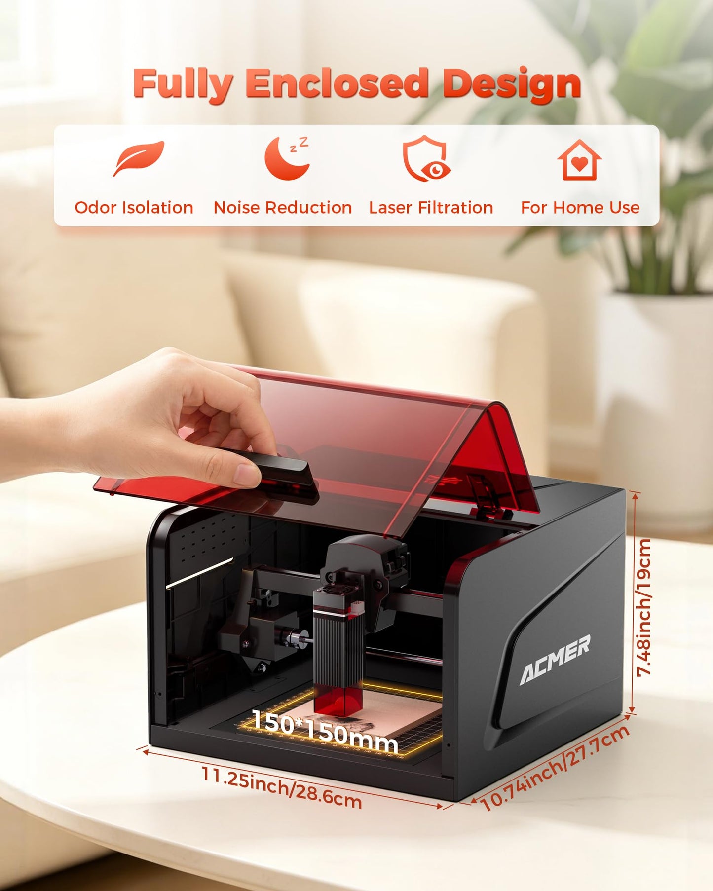 ACMER Laser Engraver, K1 7000mW Desktop Engraving Machine, 150×150mm Work Area, 0.08mm Fine Engraving Spot, Compact Laser Cutter for Wood, Plywood, Acrylic