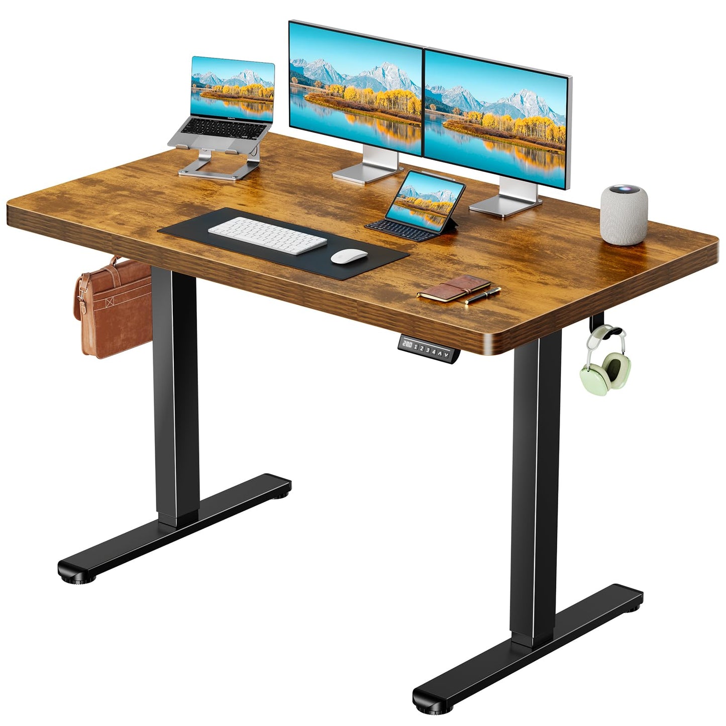 Marsail 55 x 30 Electric Standing Desk with One-Piece Desktop, Sit Stand Desk with Thickened Tabletop, Height Adjustable Stand Up Desk with Cable Management for Home Office(Frame+Desktop, 2 Packages)