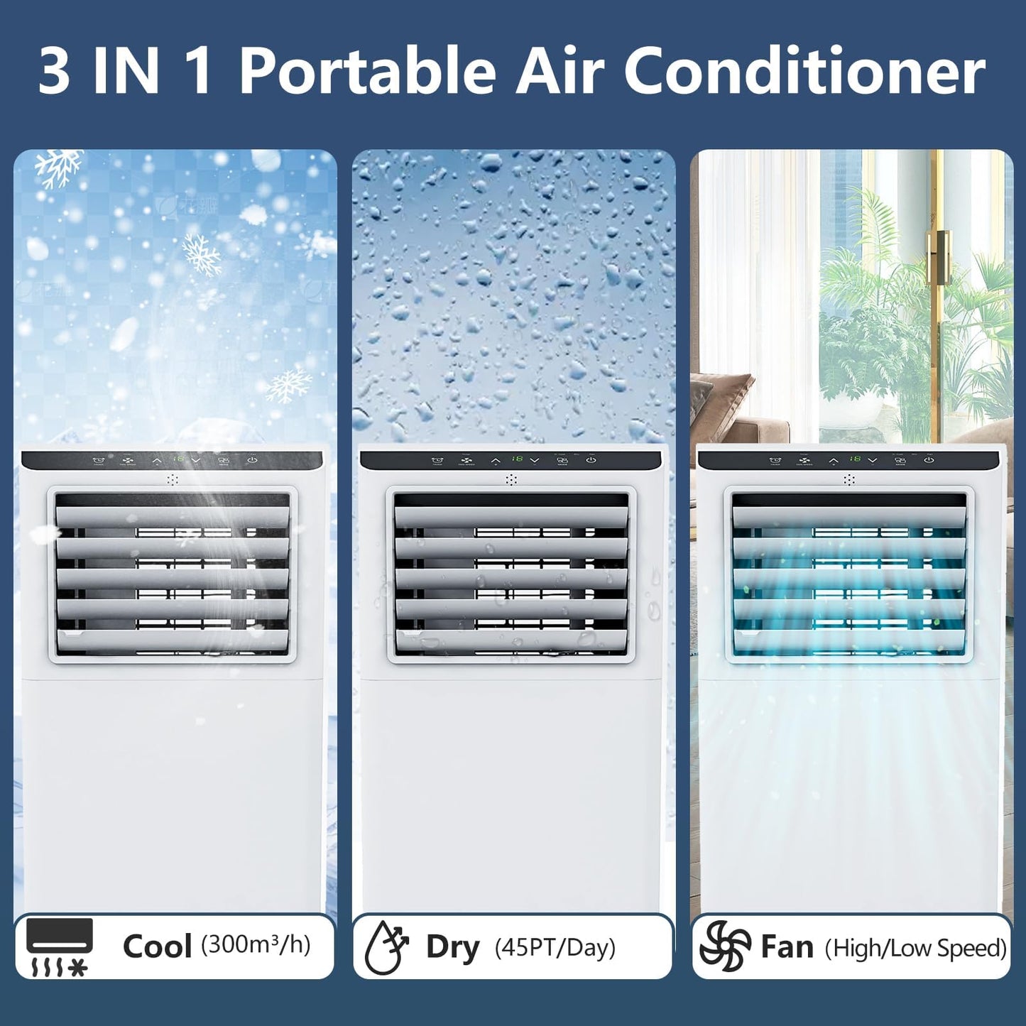 GarveeLife Portable Air Conditioner,8,000 BTU for Rooms up to 350 Sq.Ft., Smart Compact AC Unit with Cooling, Dehumidifier, Fan, Remote Control and Window Kit, White