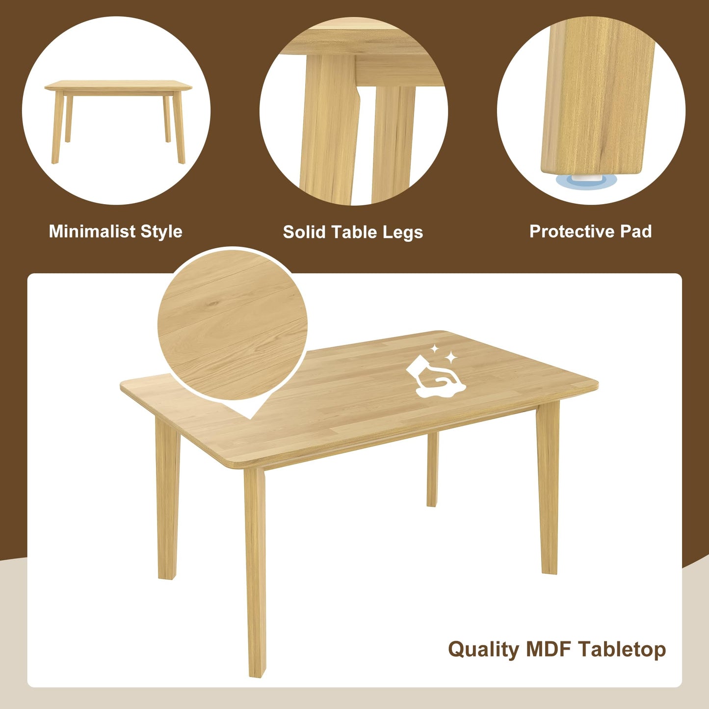 Merax Farmhouse 47" Rectangular Dining Table, Solid Wood Kitchen Table Fits up to 4, Easy Assemble, Natural
