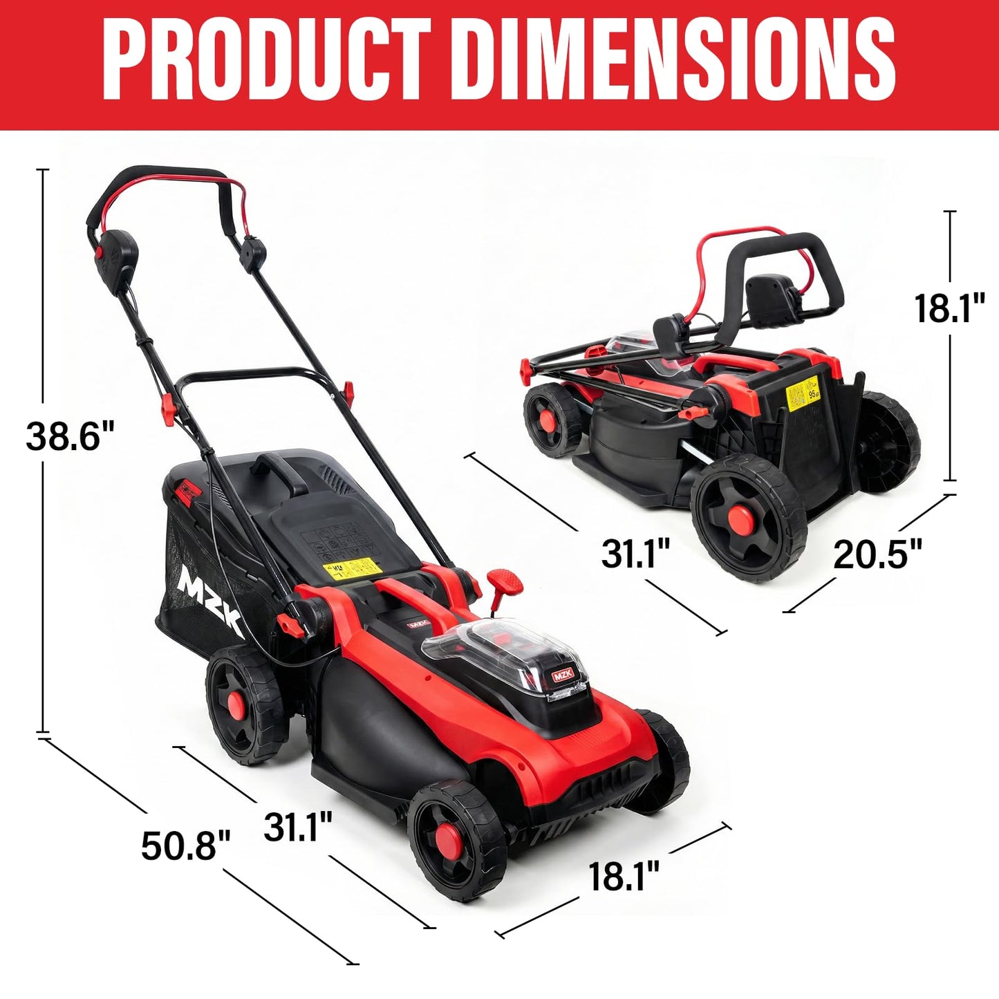 MZK 40V 16" Electric Lawn Mower, 2-in-1 Brushless Cordless Lawn Mower, Walk-Behind Push Mowers with 5-Position Height Adjustment, 2 x 4.0Ah Batteries & Charger Included, LM16B11