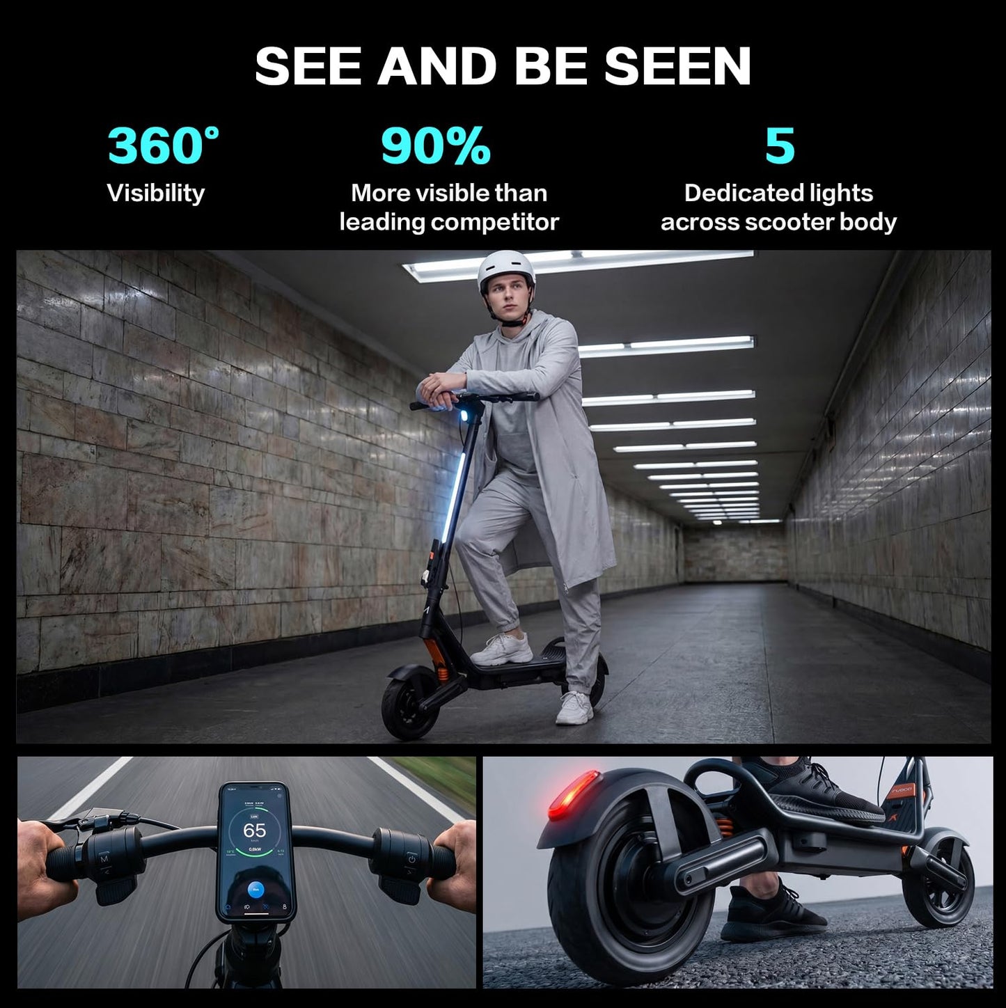 Apollo Explore Electric Scooter for Adults with 1650W Motors, 25 MPH Top Speed, Up to 37 Miles Range, Triple Spring System, Self-Healing Tires & 360° Lighting - E Scooter for Powerful Off-Road Rides