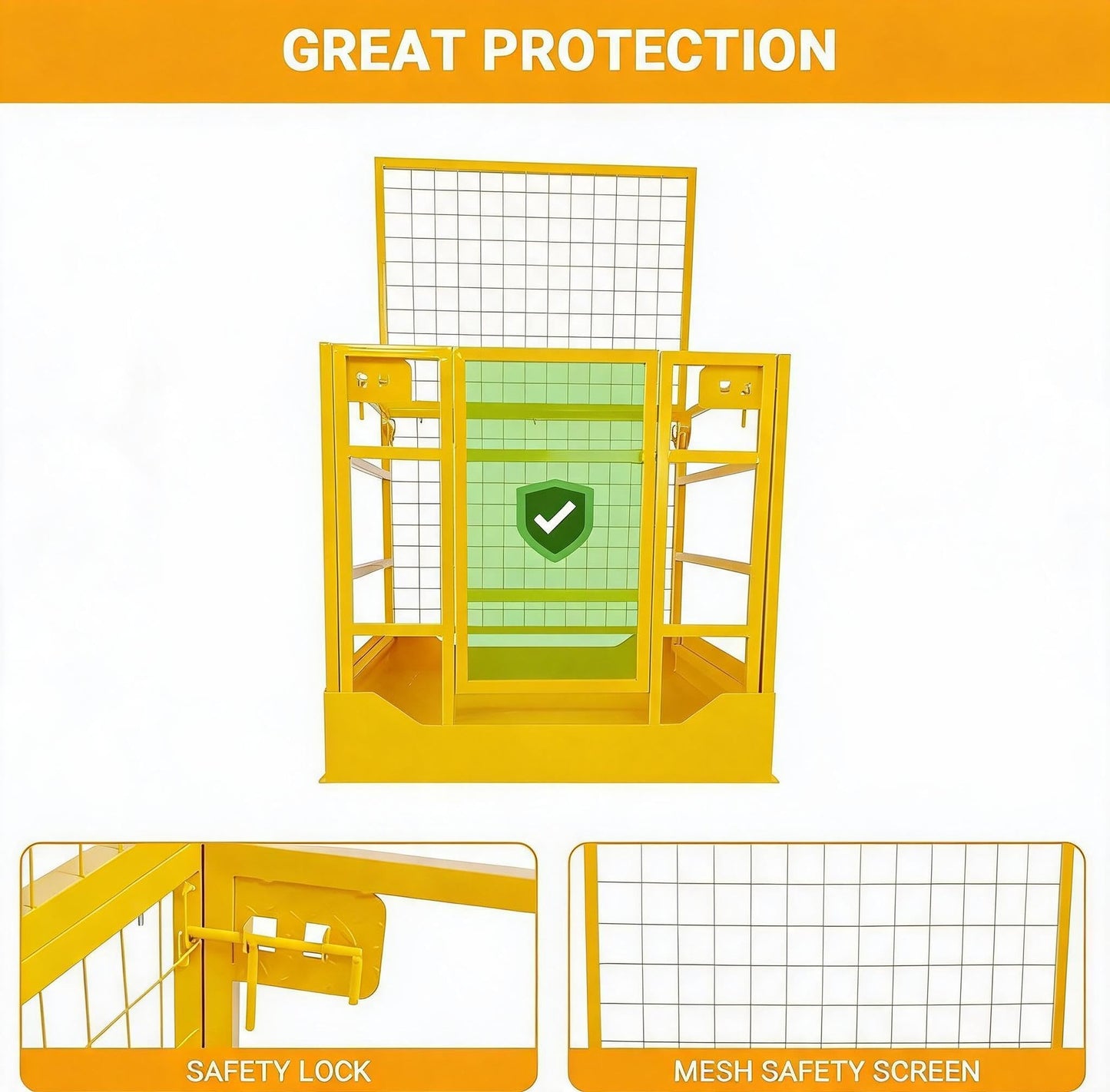 43"x45" Forklift Platform Safety Cage,Work Platform for Loader,Man Basket for Forklift,1800lbs Capacity with Safety Harness & Lock,2-Man Collapsible Lift Basket for Lifting Loader