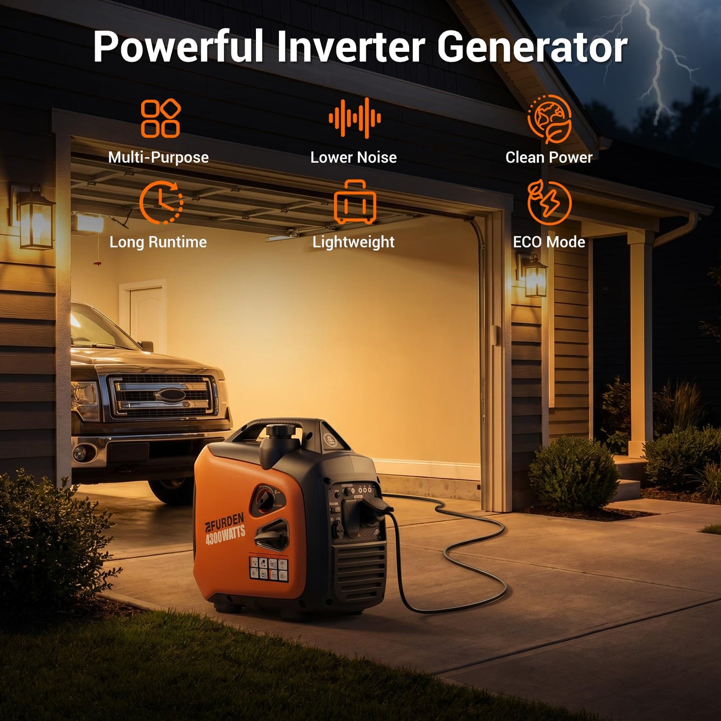 EFURDEN 4300 Watts Portable Inverter Generator, Gas Generator for Outdoor Camping, Home Use, 30A RV Ready, 45 Lbs, EPA Compliant