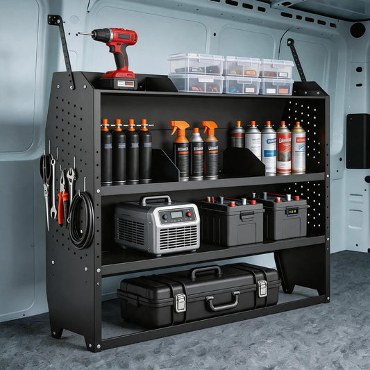 StellarStar Van Shelving Steel Storage System for Low/Mid/High Roof Ford Transit, Promaster, Chevy Express/GMC Savana, NV, Sprinter and Metris, Heavy-Duty Cargo Van Shelving, 52" W x 46" H x 13" D