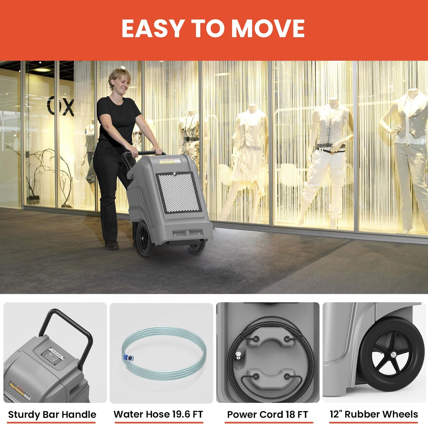 Abestorm 190 PPD Commercial Dehumidifiers with Pump and Drain Hose, Large Spaces Industrial Dehumidifier for Basements, Water Damage Restoration, Portable, Auto Defrosting, 5-year Limited Warranty