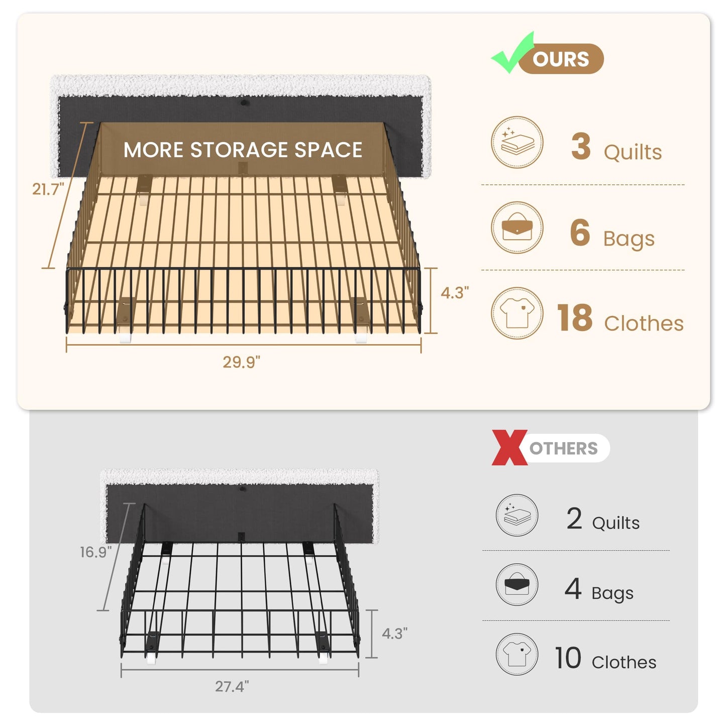 SHA CERLIN Boucle King Size Bed Frame with 4 Spacious Drawers, Platform Bed with Soft Teddy Fabric Upholstery, Sturdy Wooden Slats Support, No Box Spring Needed, Noise Free, Easy Assembly, White