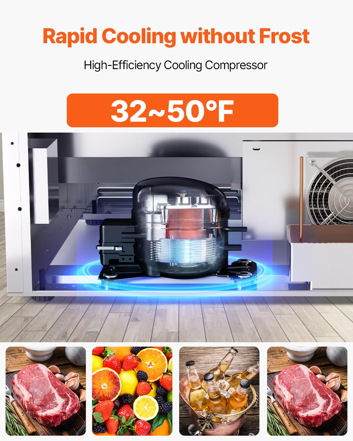 VEVOR 24 Inch Under Counter Drawer Refrigerator, Stainless Steel Dual Drawer Fridge with Temperature Control, Outdoor Refrigerator with Powerful Compressor & LED Display, Fit for Home, Office, etc.