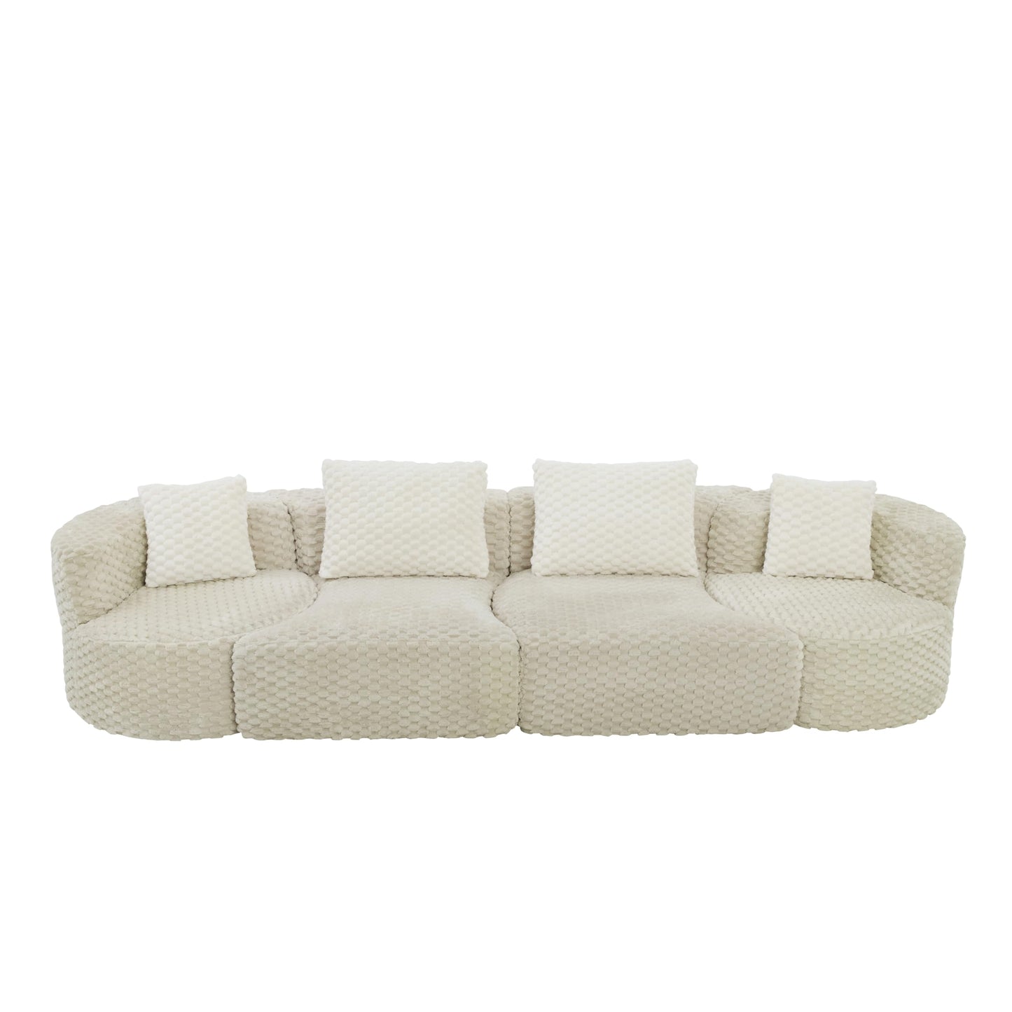 Merax 138" Curved Modular Sectional Sofa Set, Compressed 4 Seat Bubble-Velvet Boneless Sectional Couch Sofa with Deep Seat & Pillow, Comfy Cloud Soft Couches for Living Room, Easy Assembly, Grey